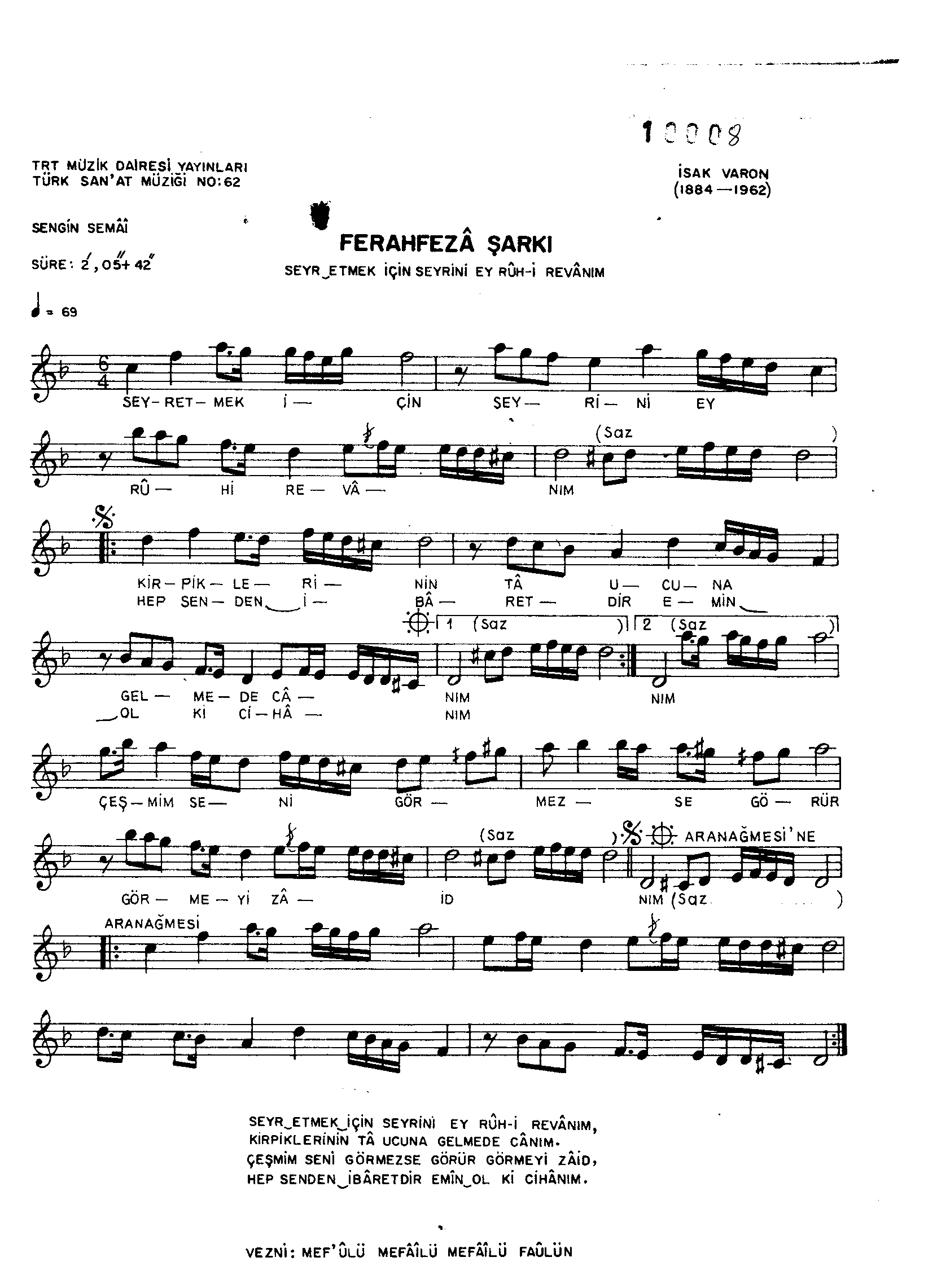 Ferah-Fezâ - Şarkı - İsak Varon - Sayfa 1