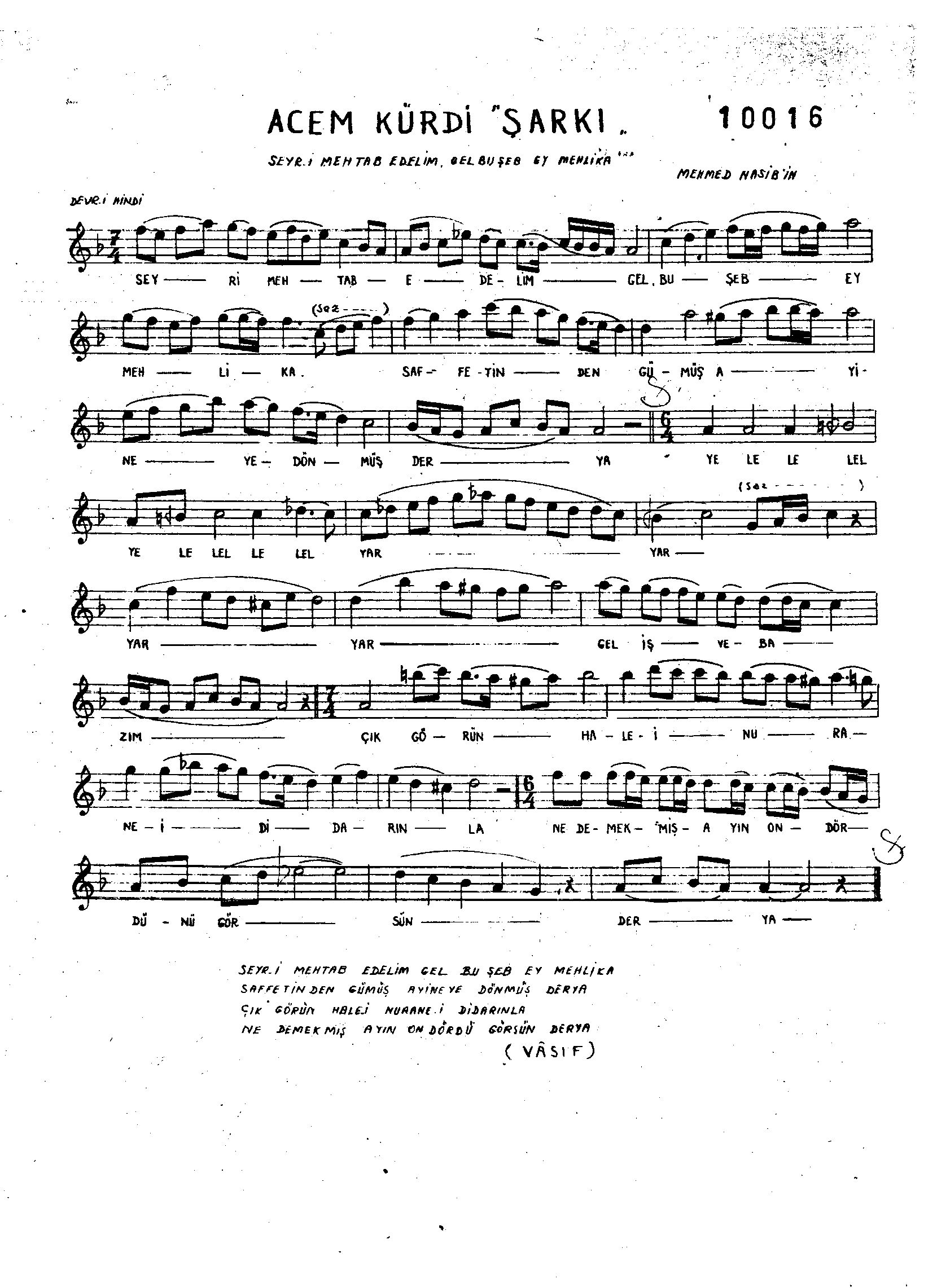 Acem-Kürdî - Şarkı - Mehmet Yürü (Nasib'in) - Sayfa 1