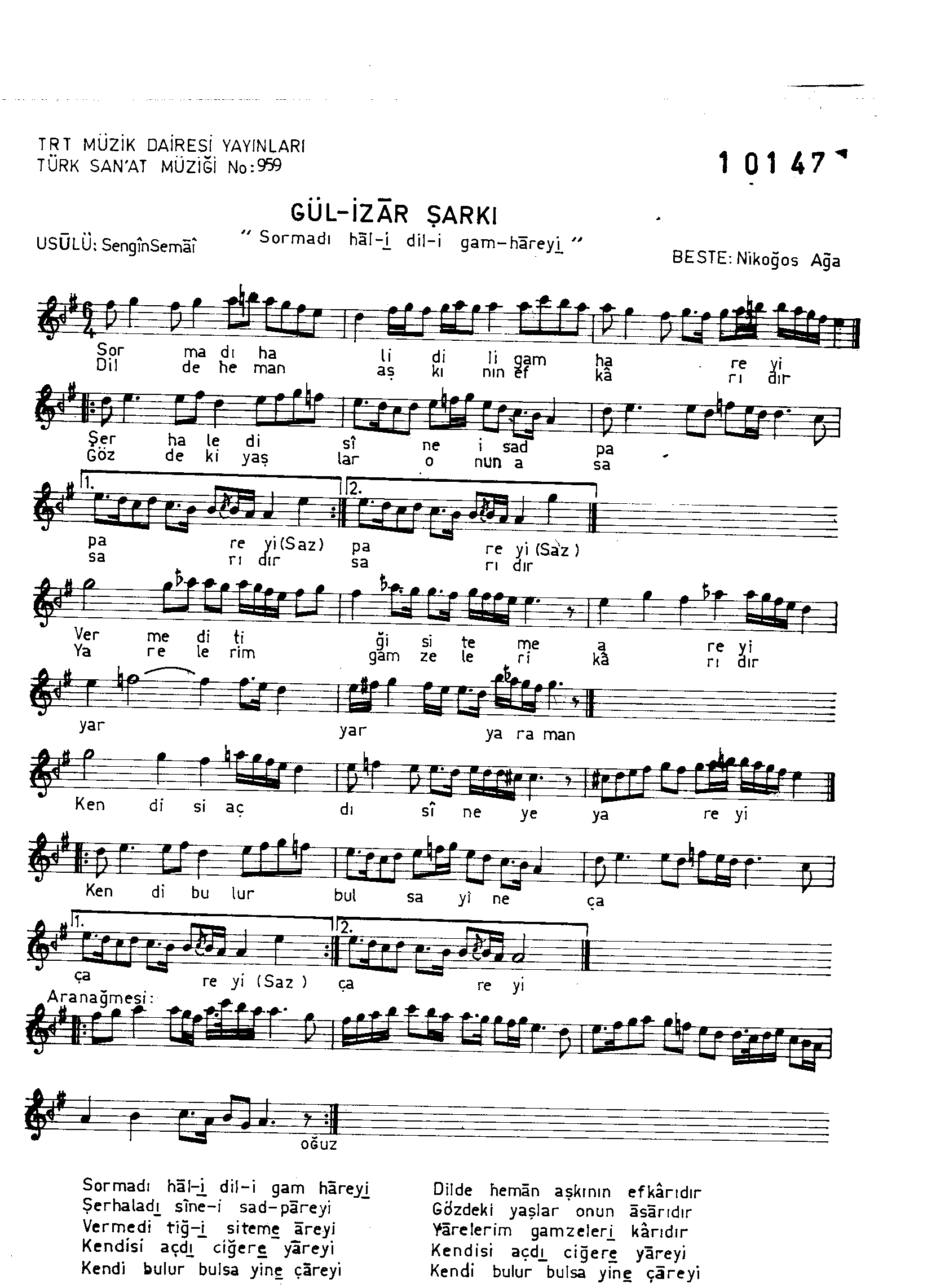 Gülizâr - Şarkı - Nikoğos Ağa - Sayfa 1