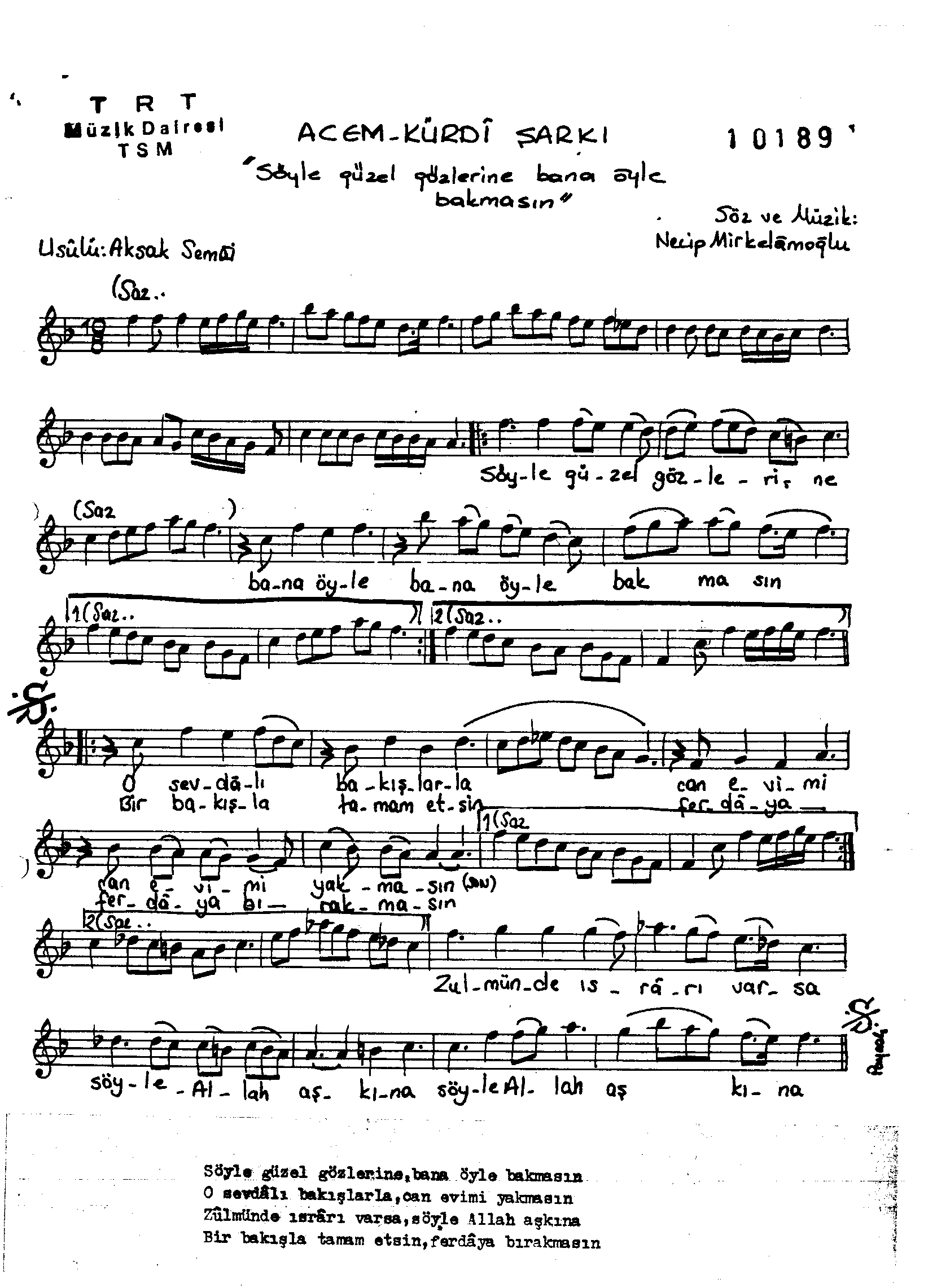 Acem-Kürdî - Şarkı - Necip Mirkelâmoğlu - Sayfa 1