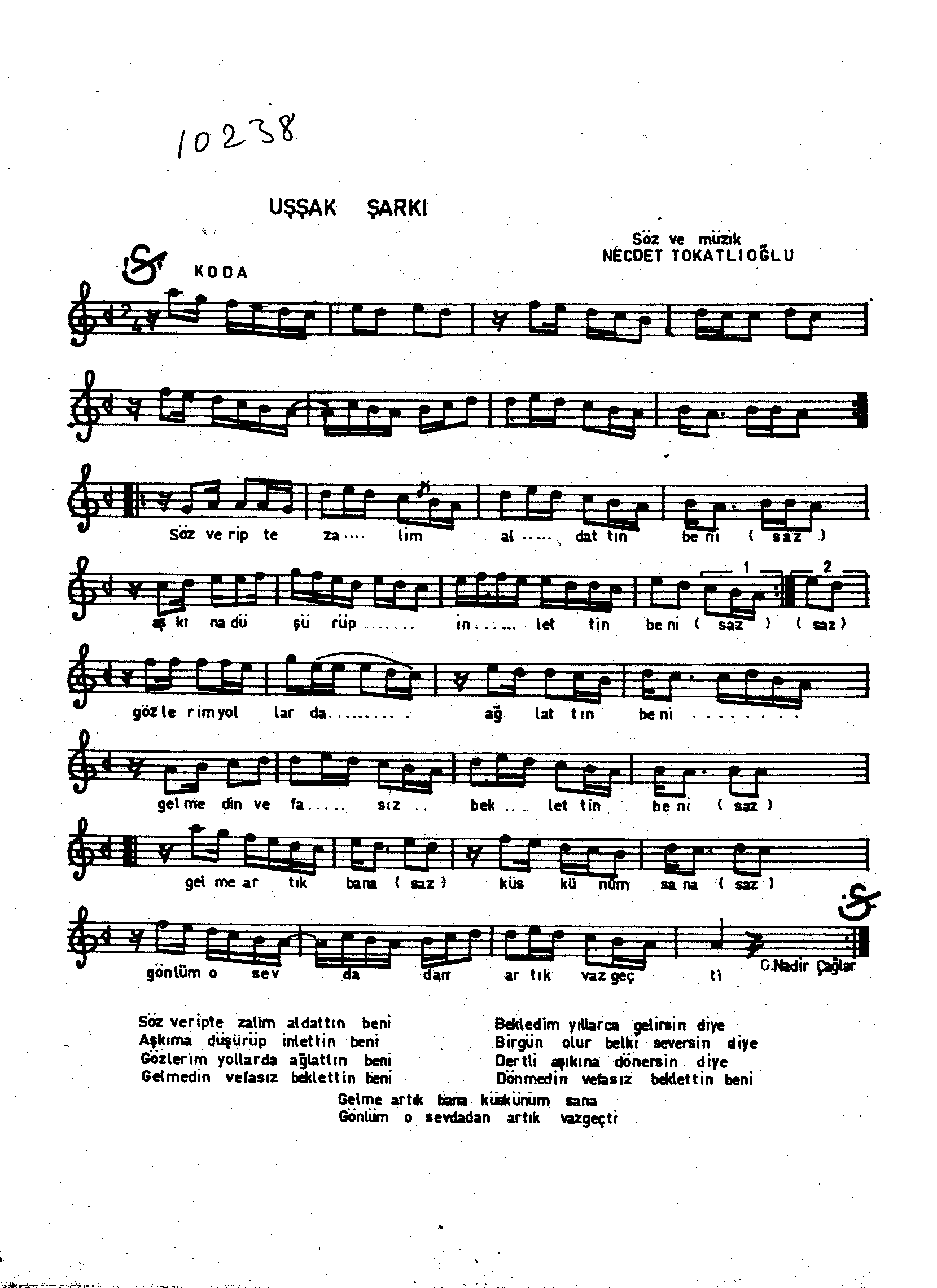 Uşşak - Şarkı - Necdet Tokatlıoğlu - Sayfa 1