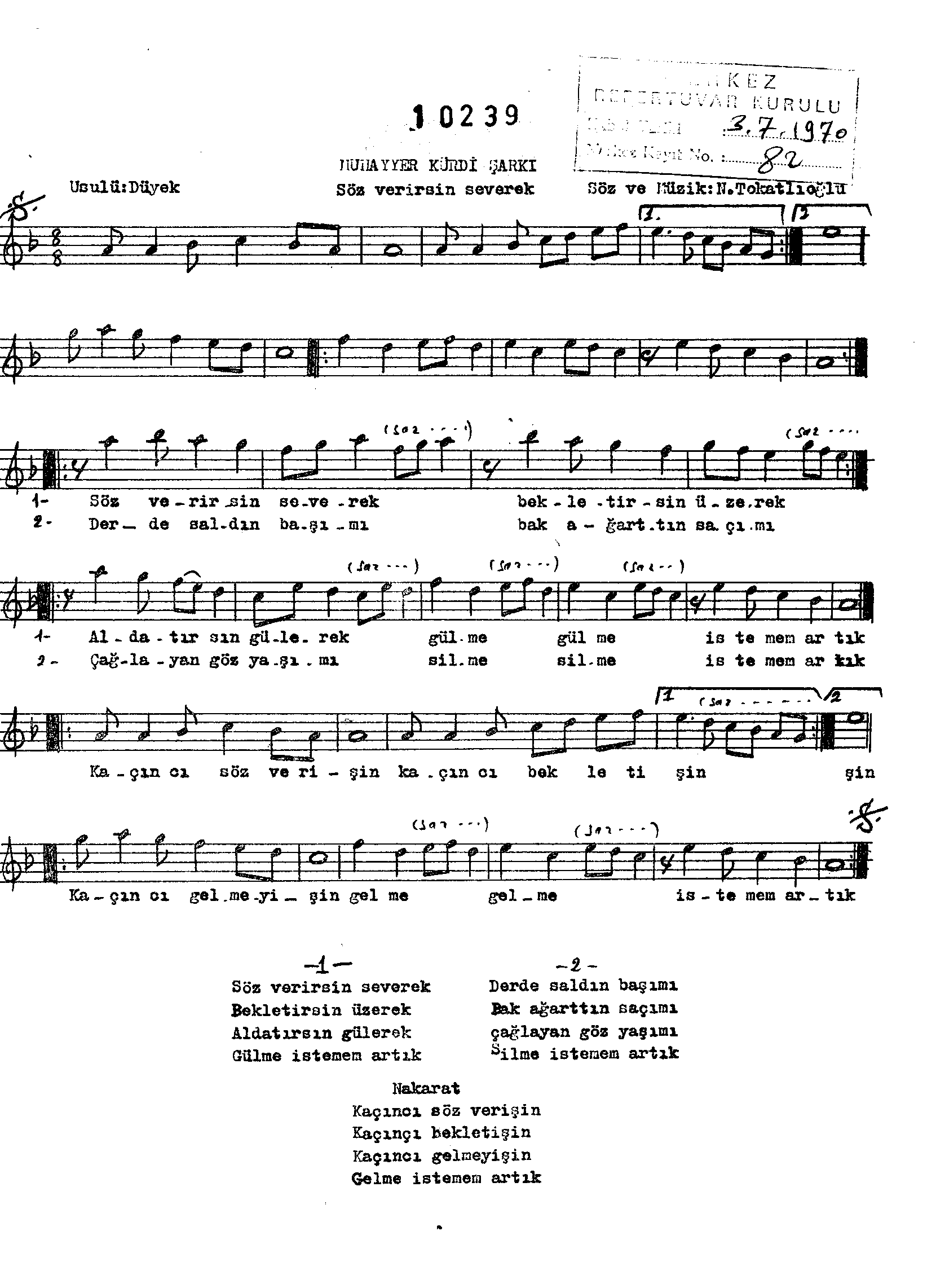 Muhayyer Kürdî - Şarkı - Necdet Tokatlıoğlu - Sayfa 1