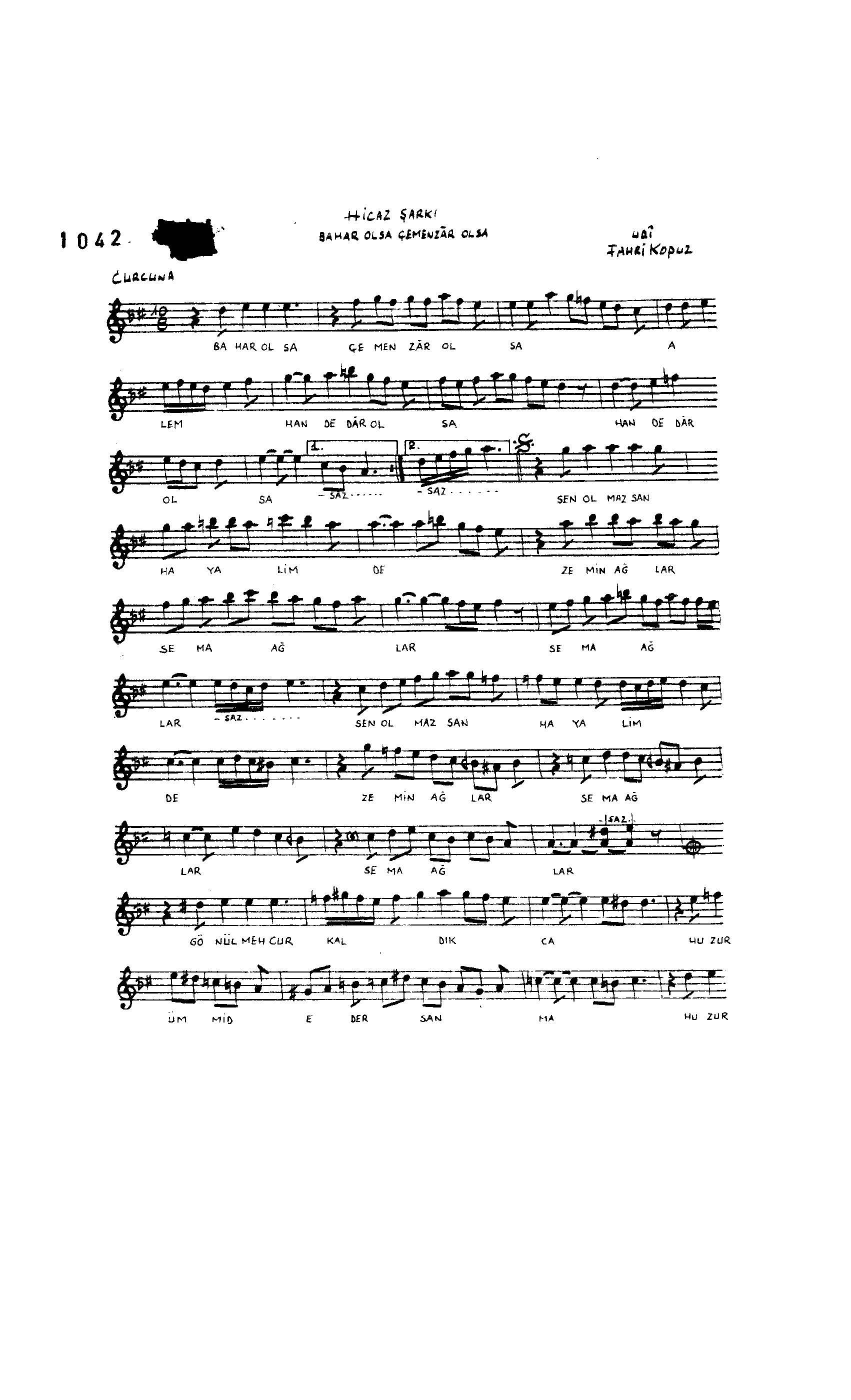 Hicâz - Şarkı - Fahri Kopuz - Sayfa 1
