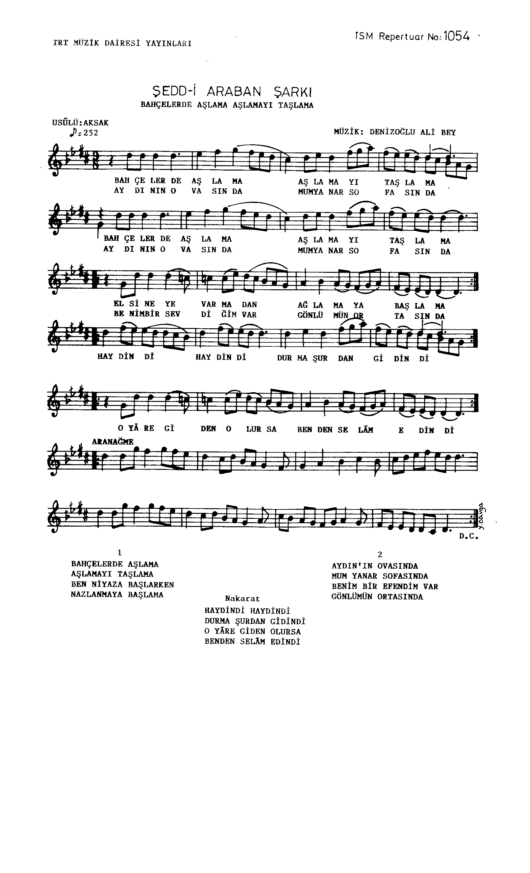 Şedd-i Arabân - Şarkı - Denizoğlu Ali Bey - Sayfa 1