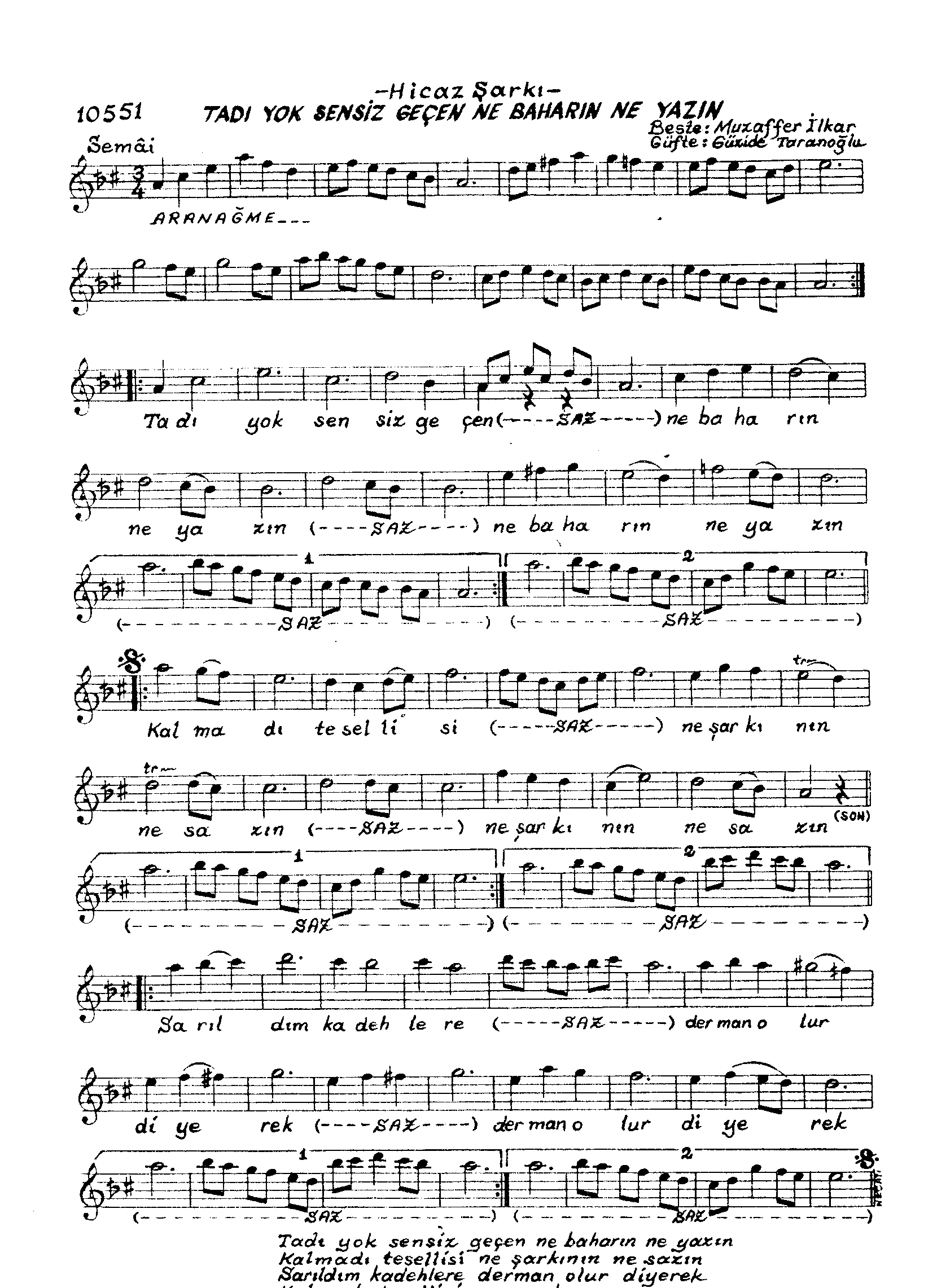 Hicâz - Şarkı - Muzaffer İlkar - Sayfa 1