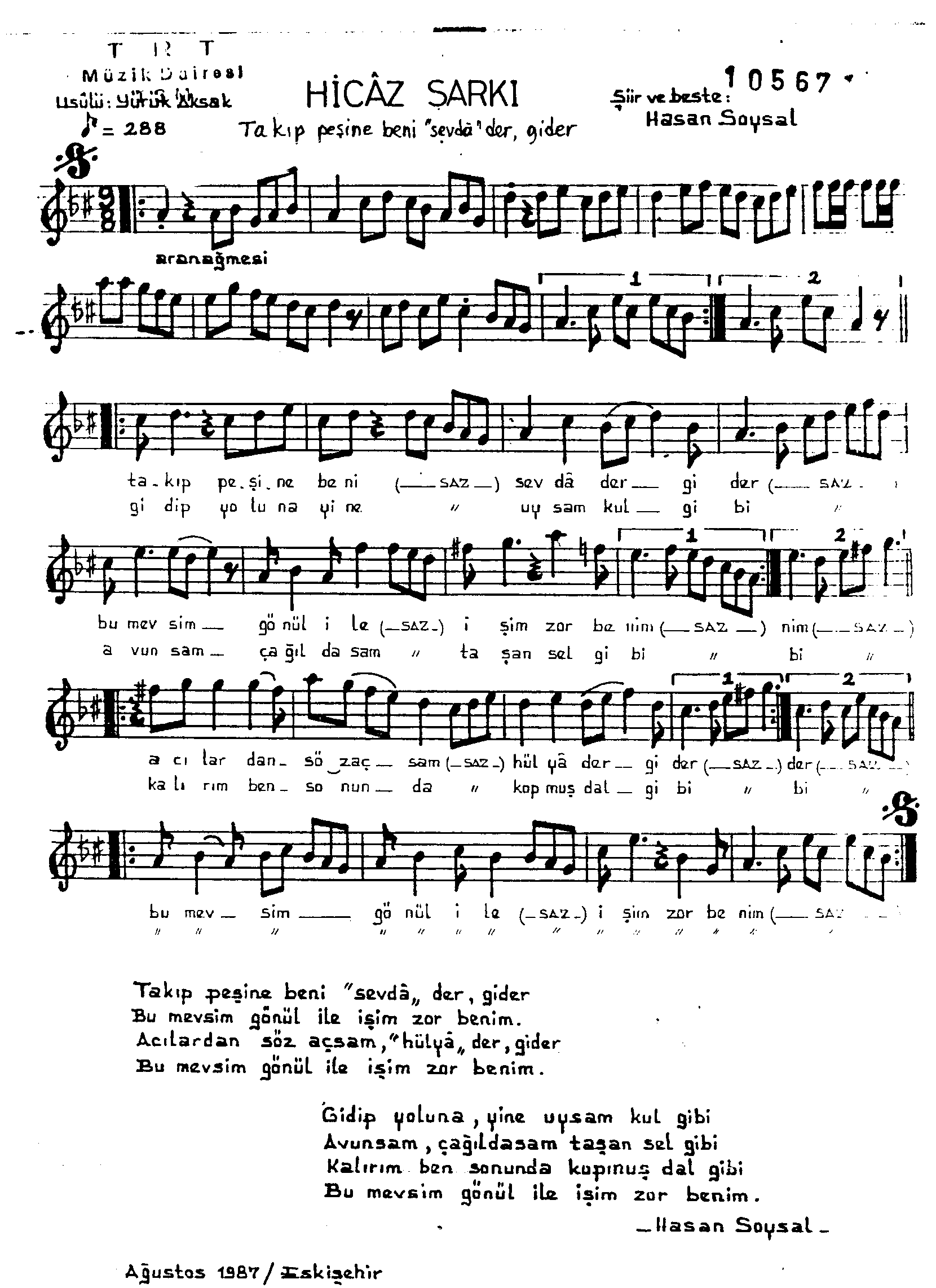 Hicâz - Şarkı - Hasan Soysal - Sayfa 1