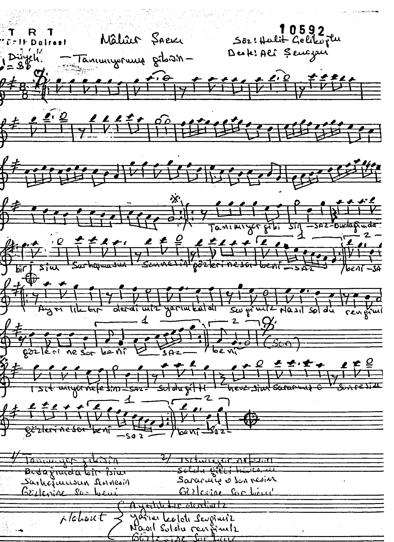 Mâhûr - Şarkı - Ali Şenozan - Sayfa 1