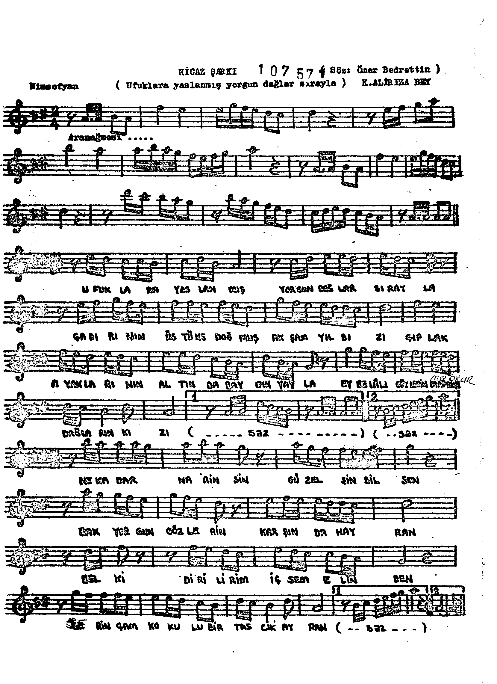 Hicâz - Şarkı - Kaptanzâde Ali Rızâ Bey - Sayfa 1