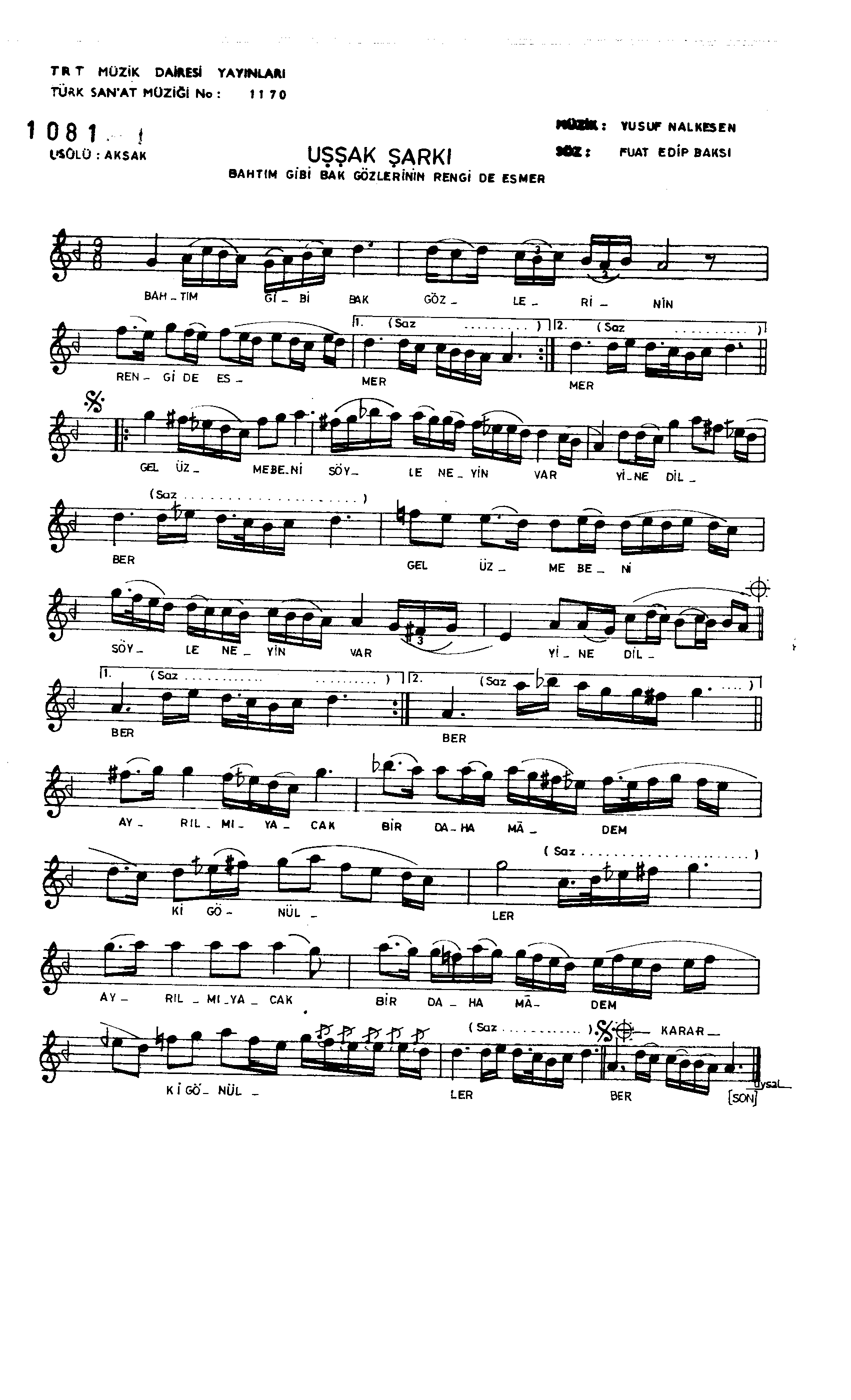 Uşşak - Şarkı - Yusuf Nalkesen - Sayfa 1