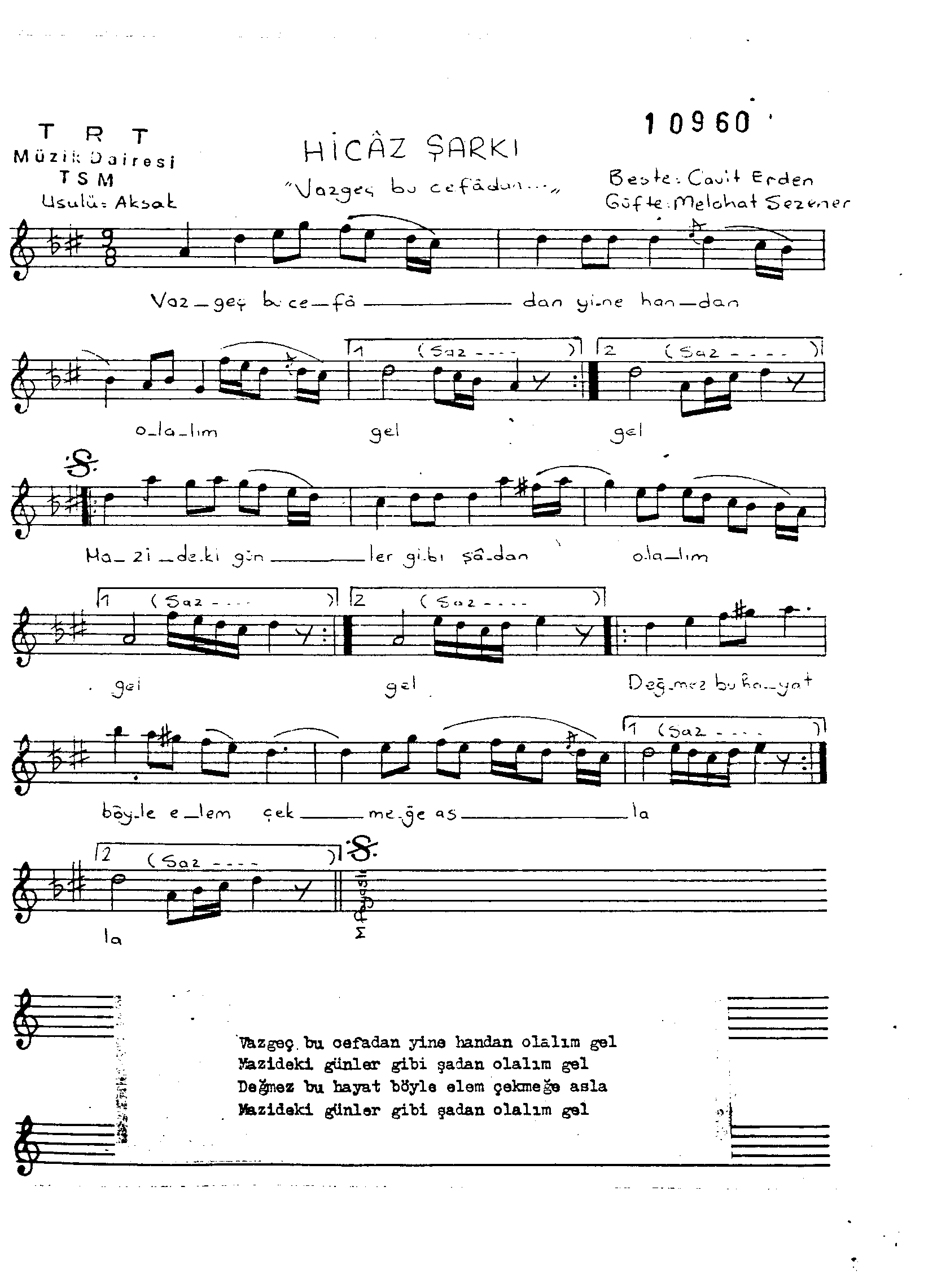 Hicâz - Şarkı - Câvit Erden - Sayfa 1