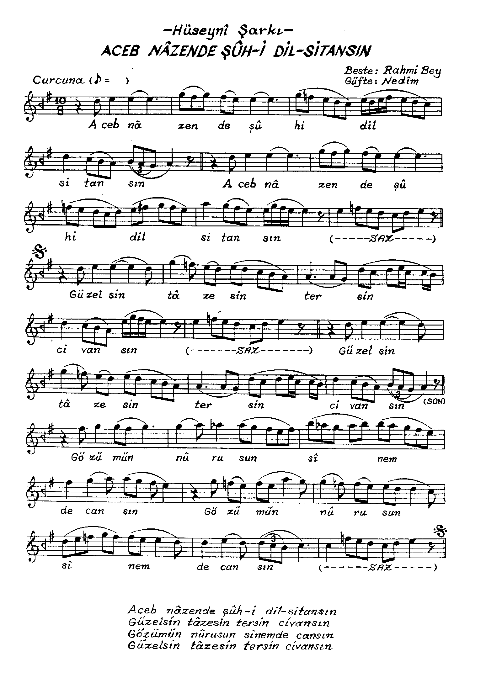 Hüseynî - Şarkı - Rahmi Bey - Sayfa 1