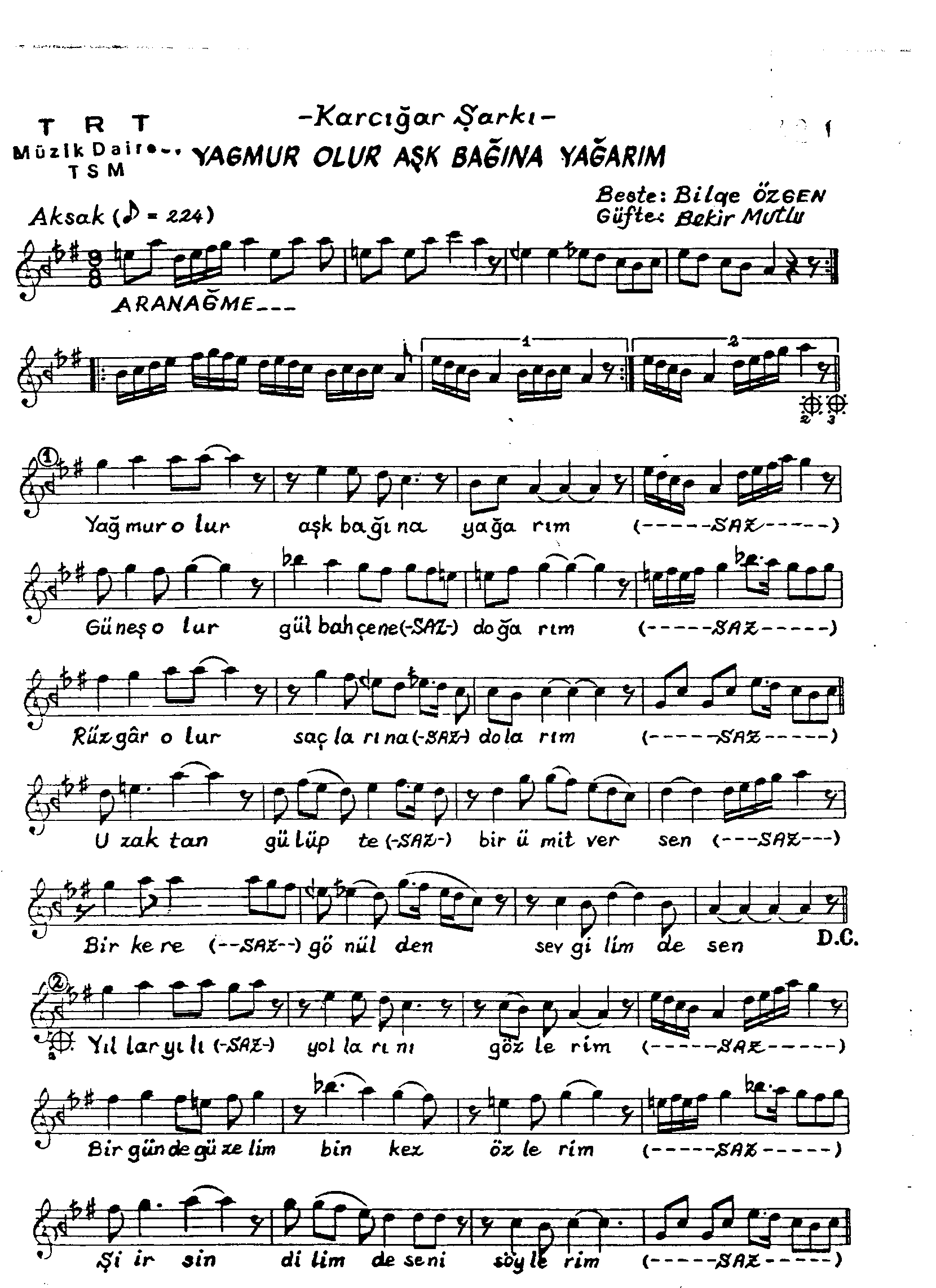 Karcığar - Şarkı - Bilge Özgen - Sayfa 1