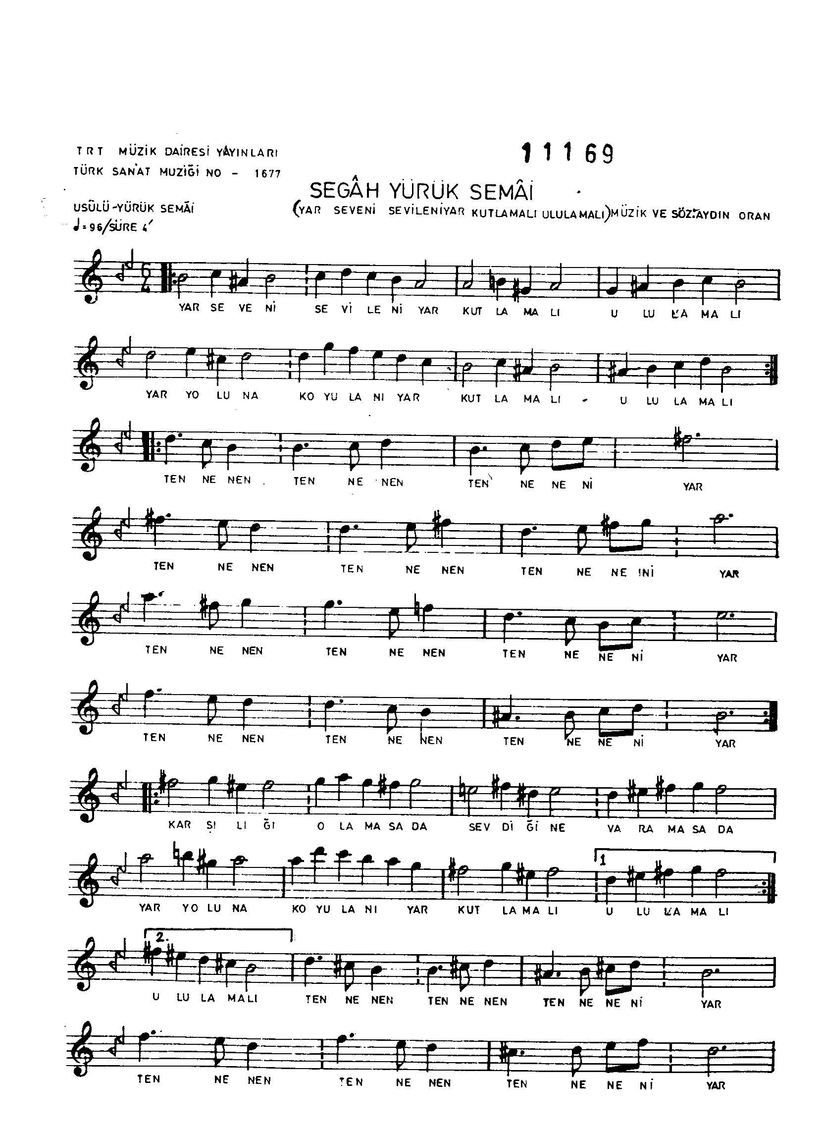 Segâh - Şarkı - Aydın Oran - Sayfa 1