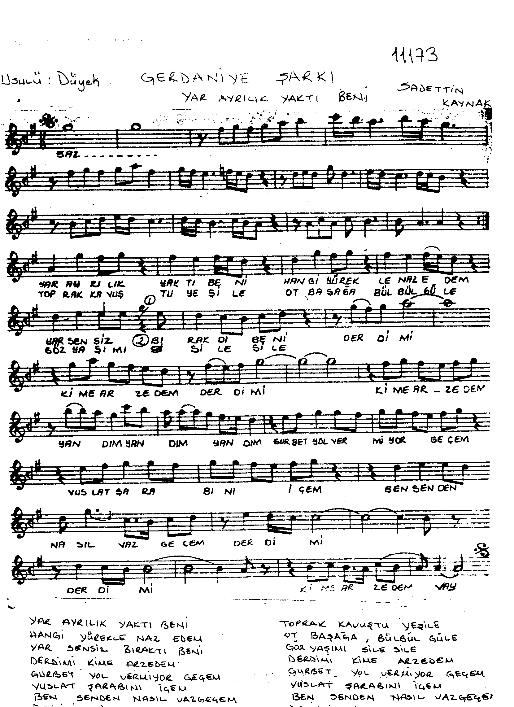 Gerdâniye - Şarkı - Sadettin Kaynak - Sayfa 1