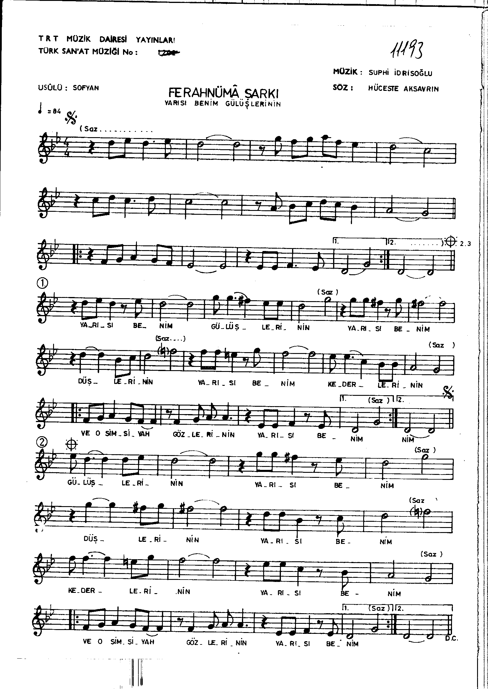 Ferahnüma - Şarkı - Suphi İdrisoğlu - Sayfa 1