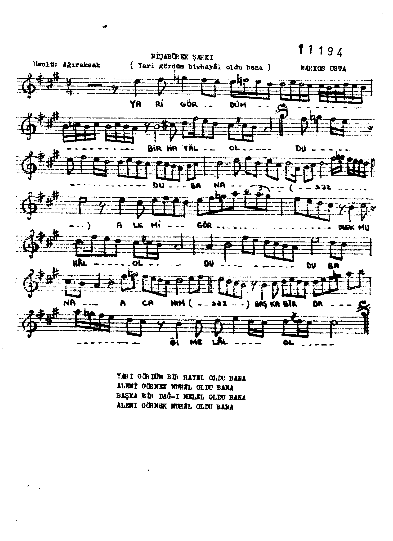 Nişâbûrek - Şarkı - Markar Ağa - Sayfa 1
