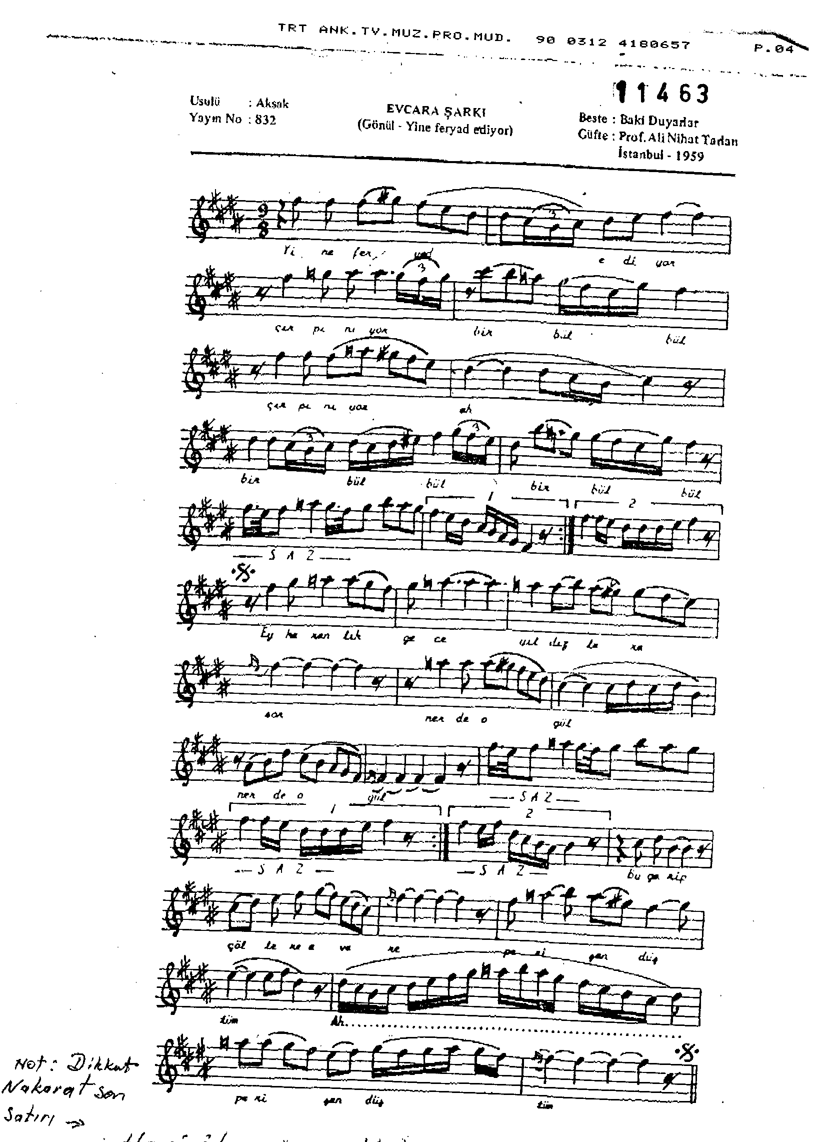 Evc-Ârâ - Şarkı - Bâki Duyarlar - Sayfa 1