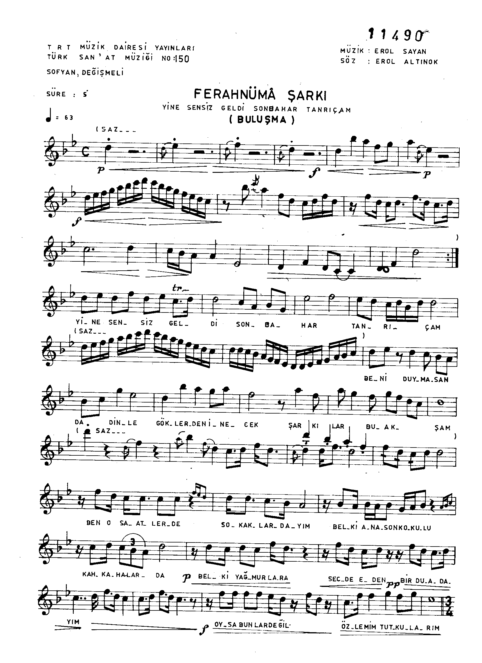 Ferahnüma - Şarkı - Erol Sayan - Sayfa 1