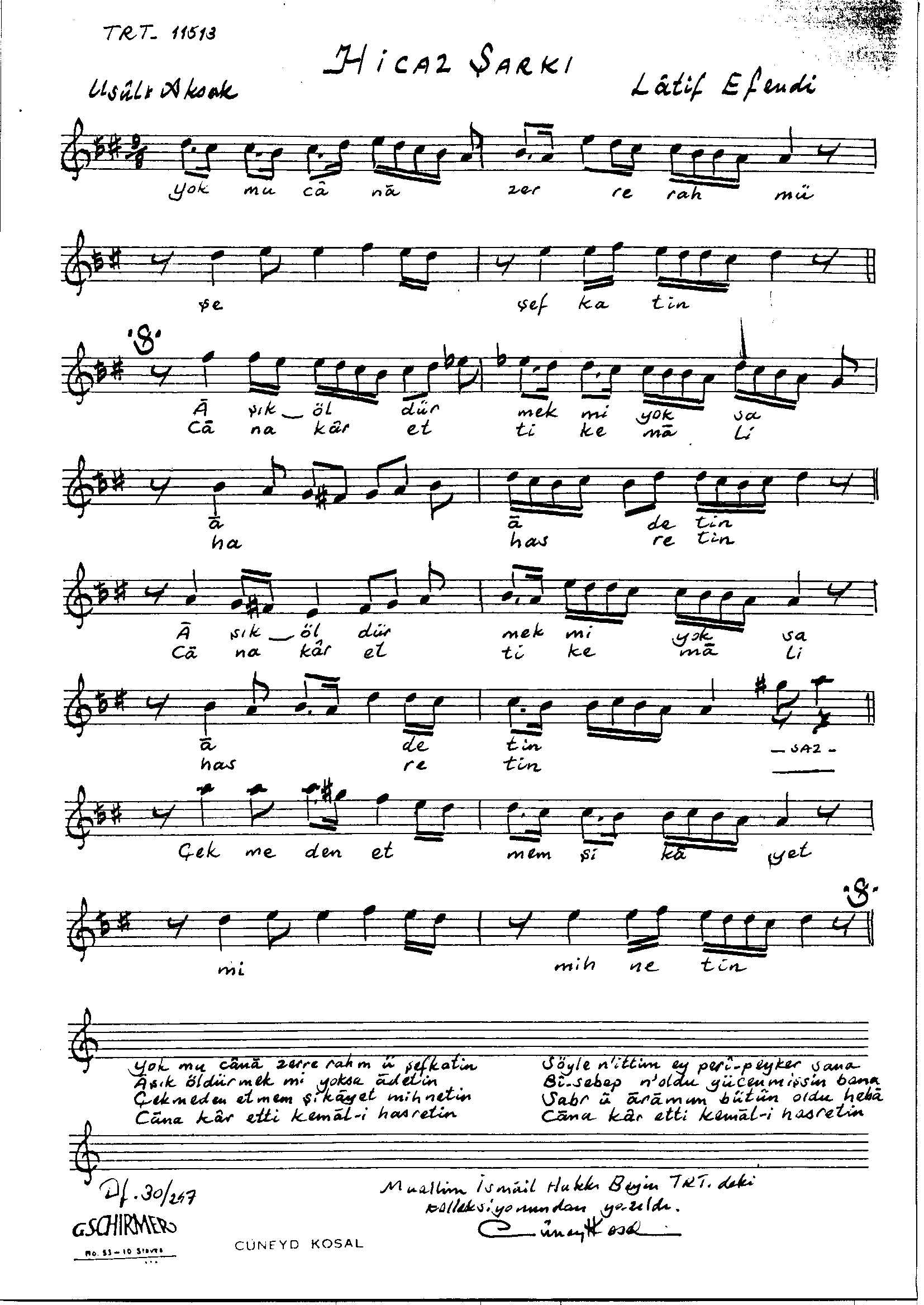 Hicâz - Şarkı - Lâtif Efendi - Sayfa 1