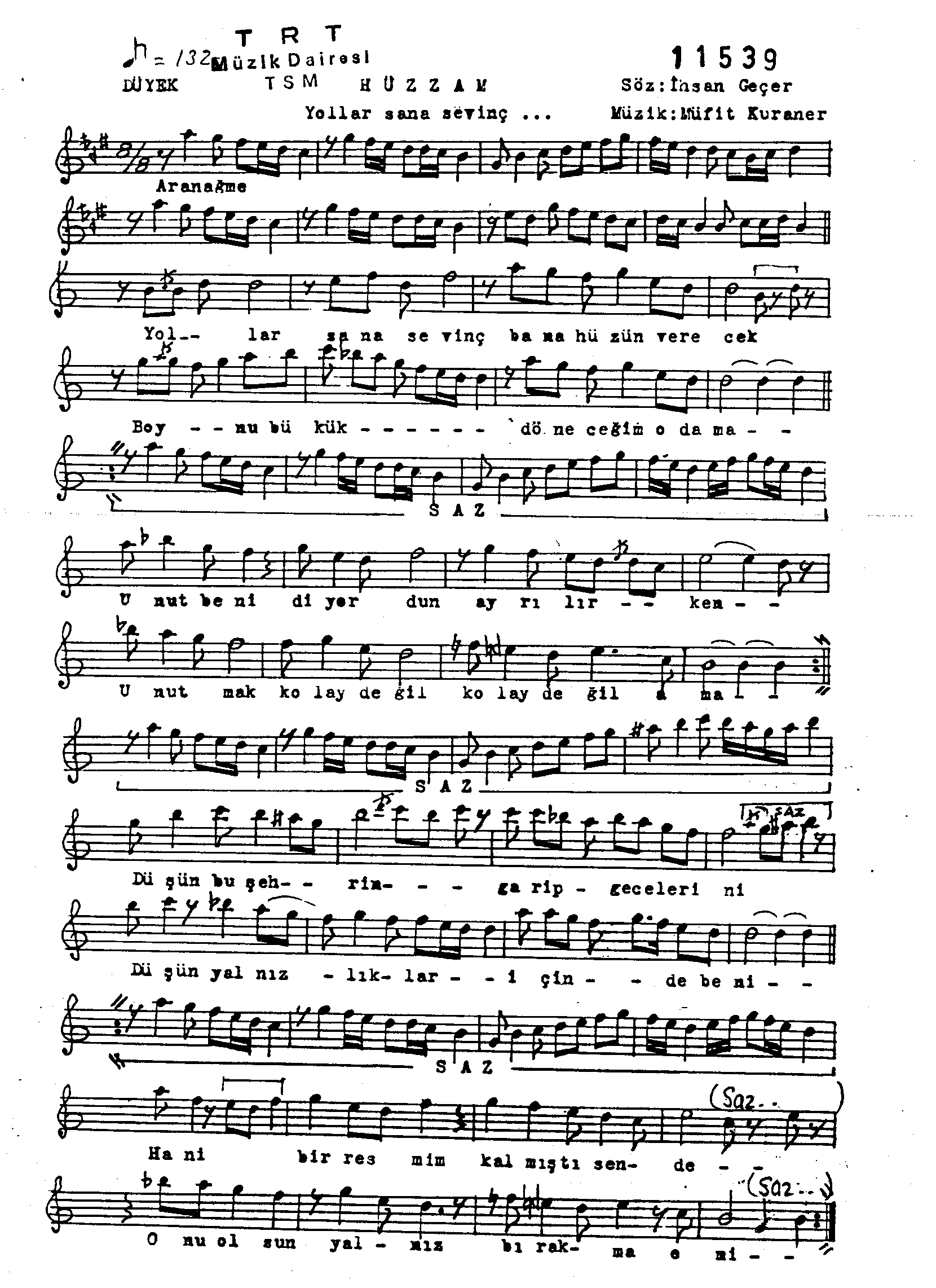 Hüzzâm - Şarkı - Müfit Kuraner - Sayfa 1