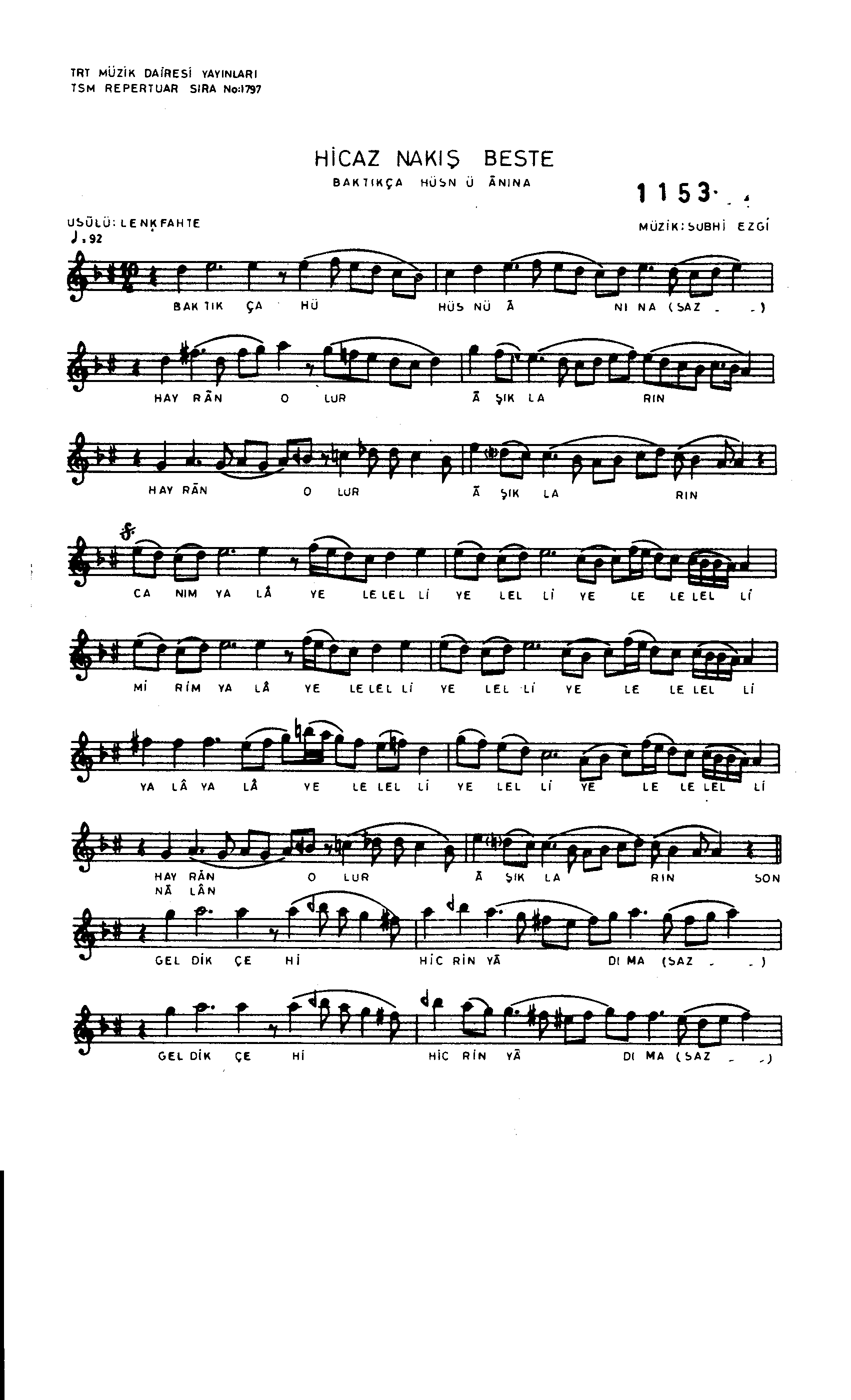 Hicâz - Beste - Suphi Ezgi - Sayfa 1