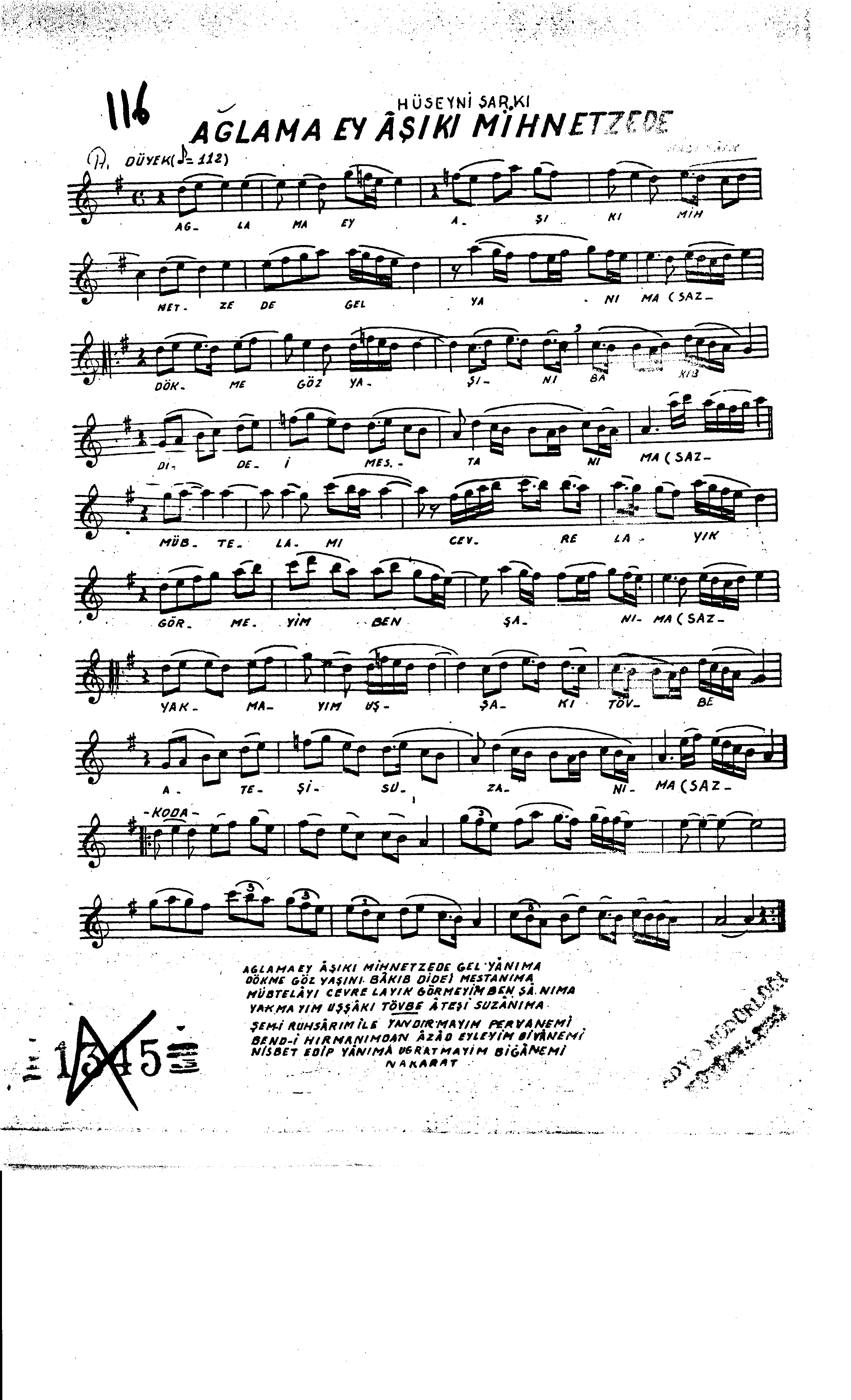 Hüseynî - Şarkı - Hacı Fâik Bey - Sayfa 1