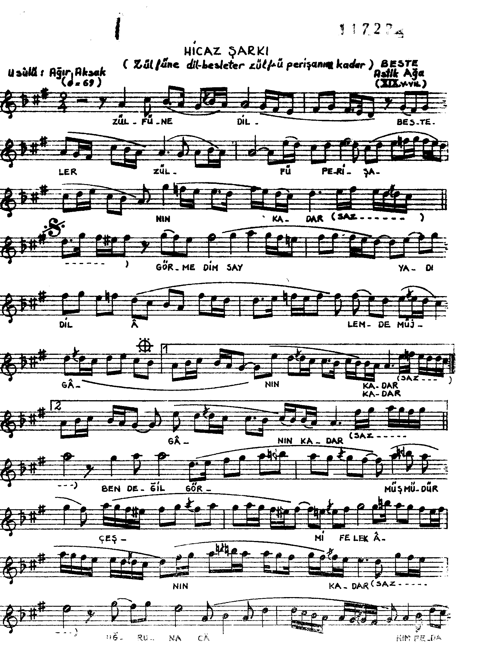 Hicâz - Şarkı - Asdik Ağa - Sayfa 1