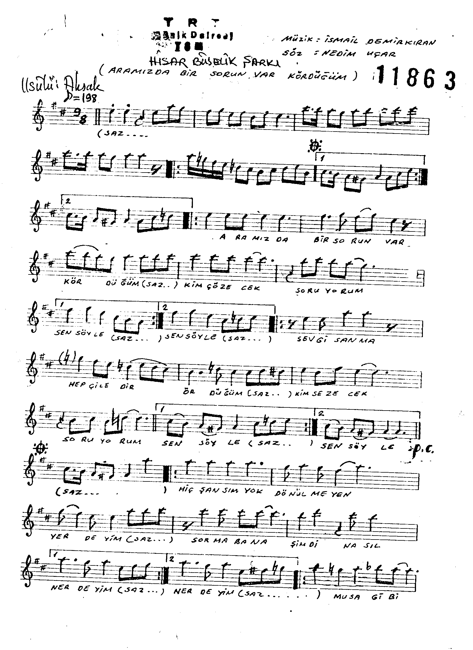 Hisâr-Bûselik - Şarkı - İsmail Demirkıran - Sayfa 1