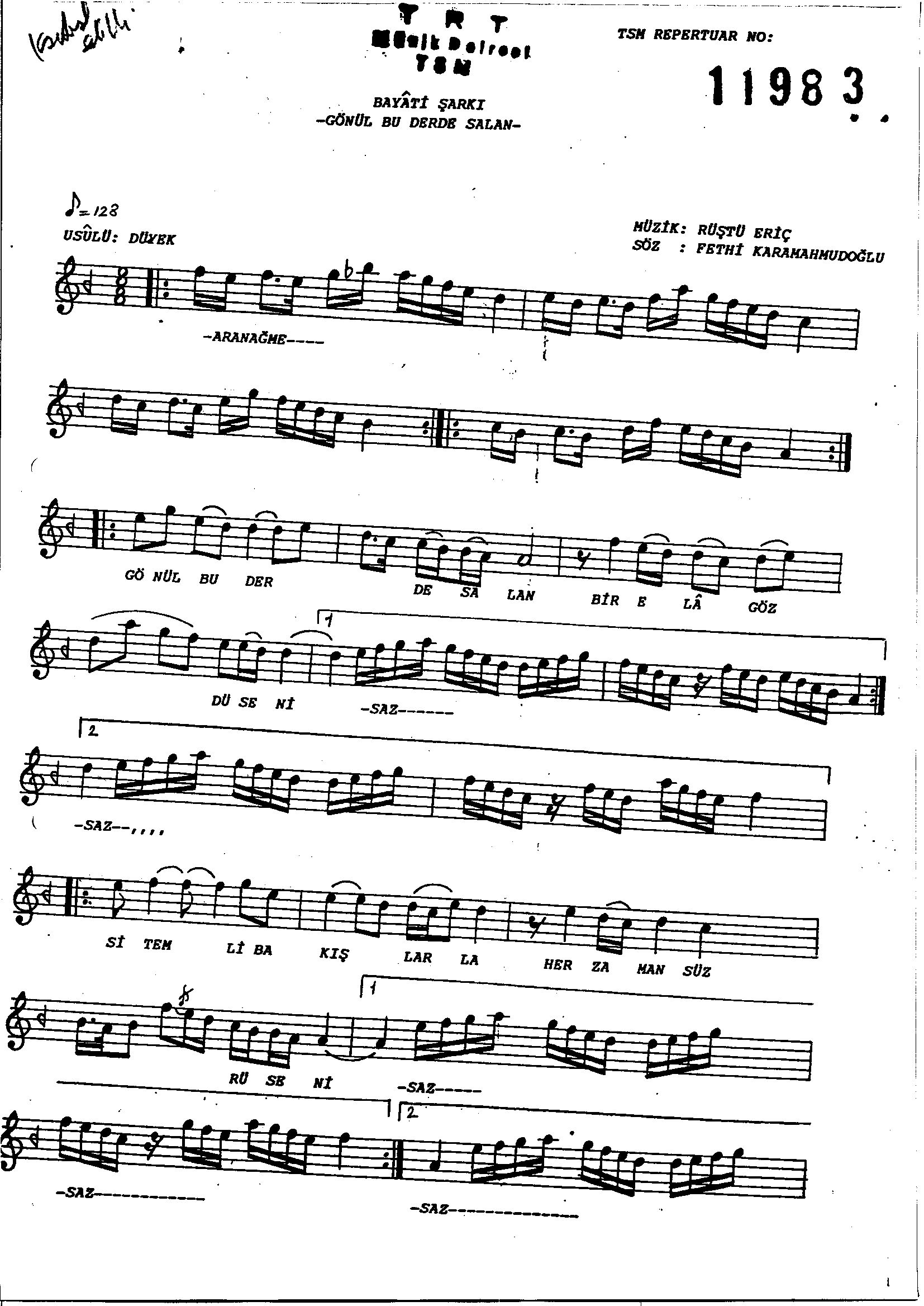 Beyâtî - Şarkı - Rüştü Eriç - Sayfa 1