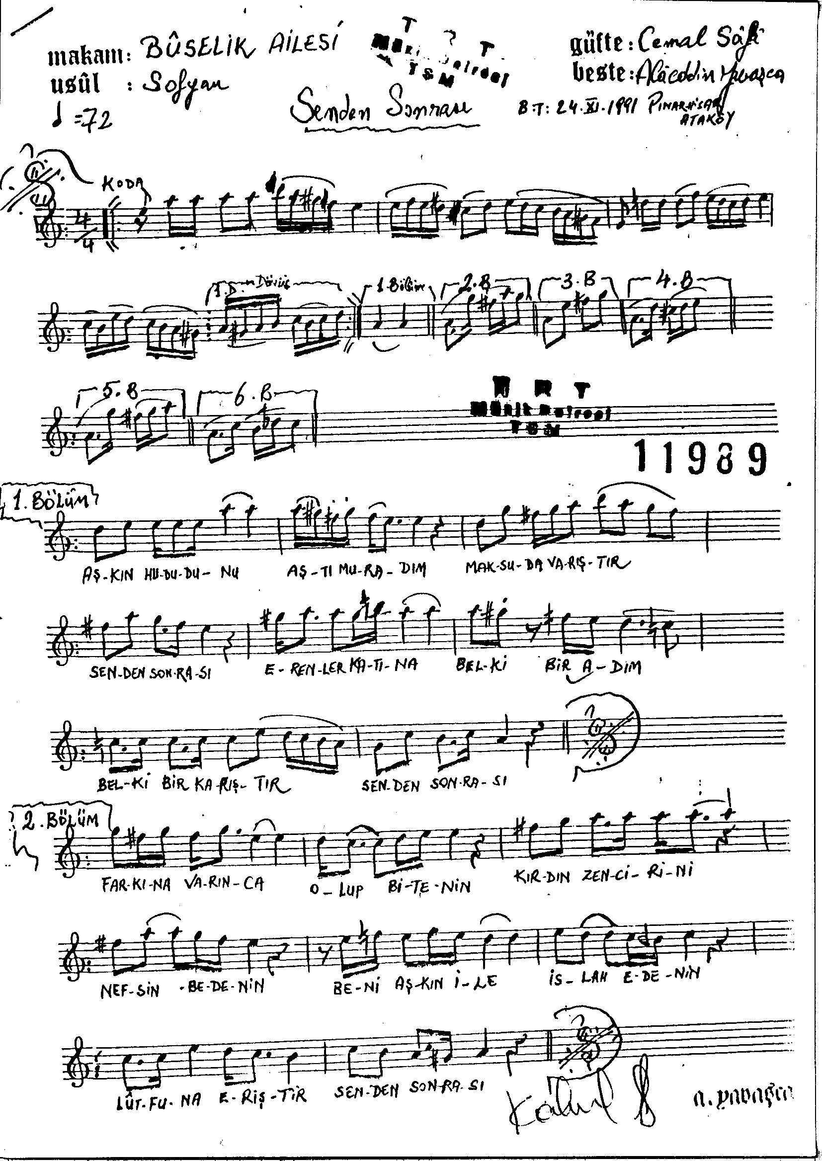 Bûselik - Şarkı - Alâeddin Yavaşça - Sayfa 1