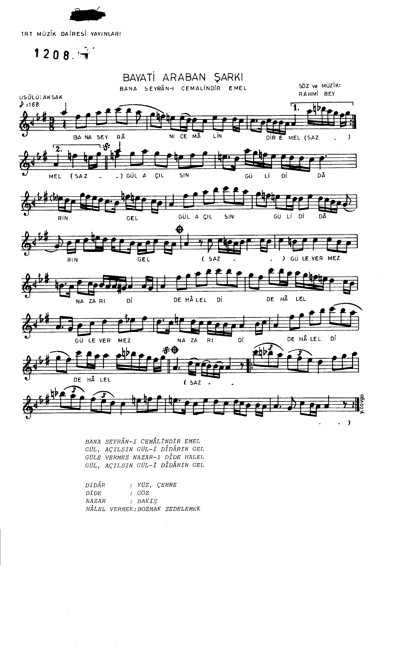 Beyâtî-Arabân - Şarkı - Rahmi Bey - Sayfa 1