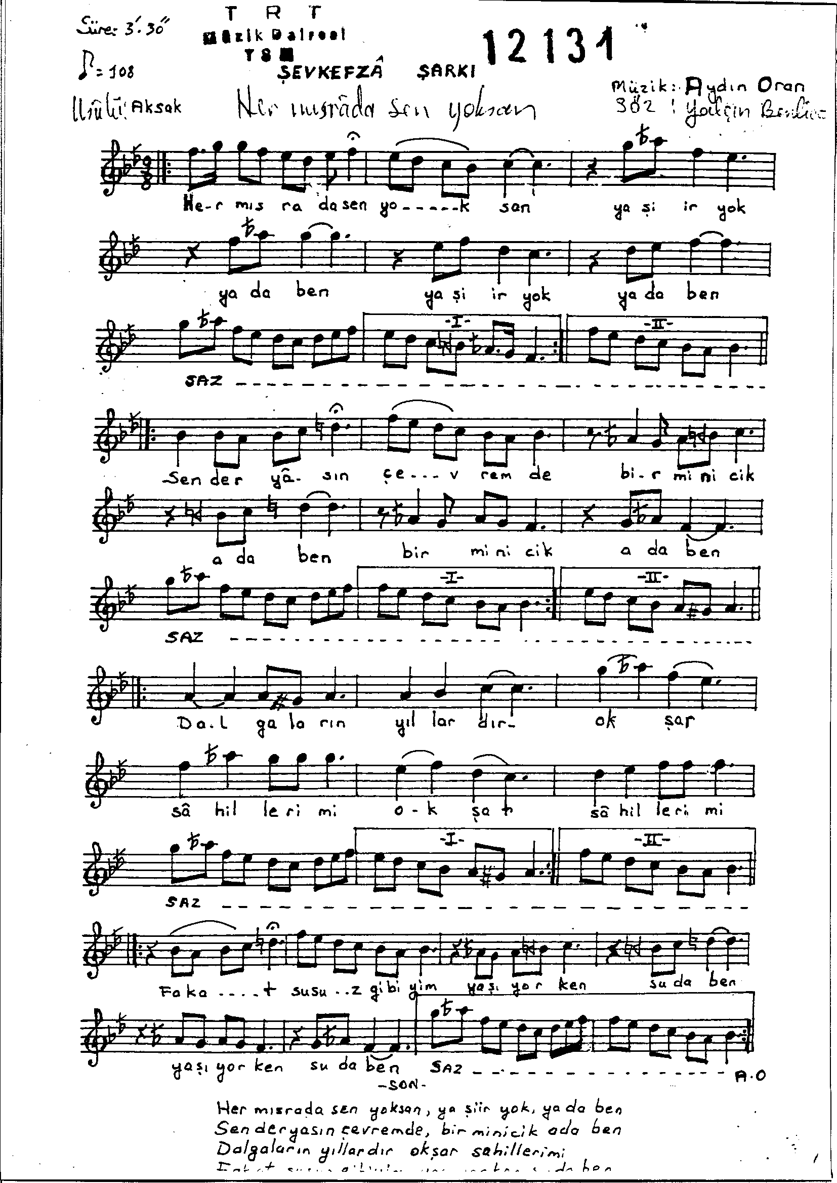 Şevk-Efzâ - Şarkı - Aydın Oran - Sayfa 1