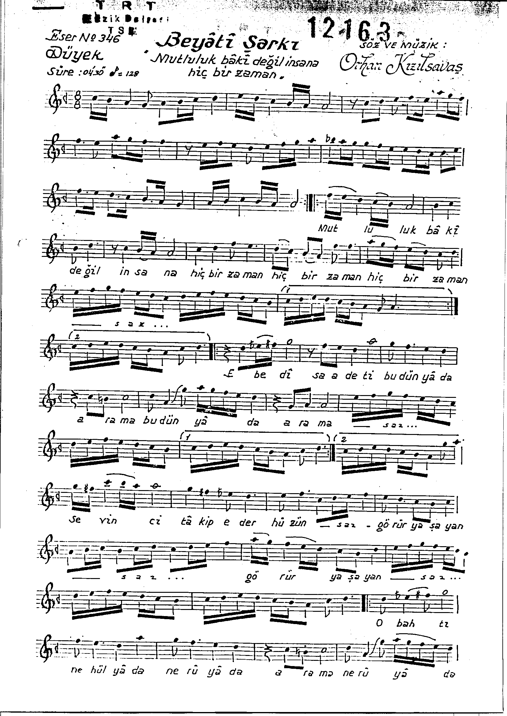Beyâtî - Şarkı - Orhan Kızılsavaş - Sayfa 1