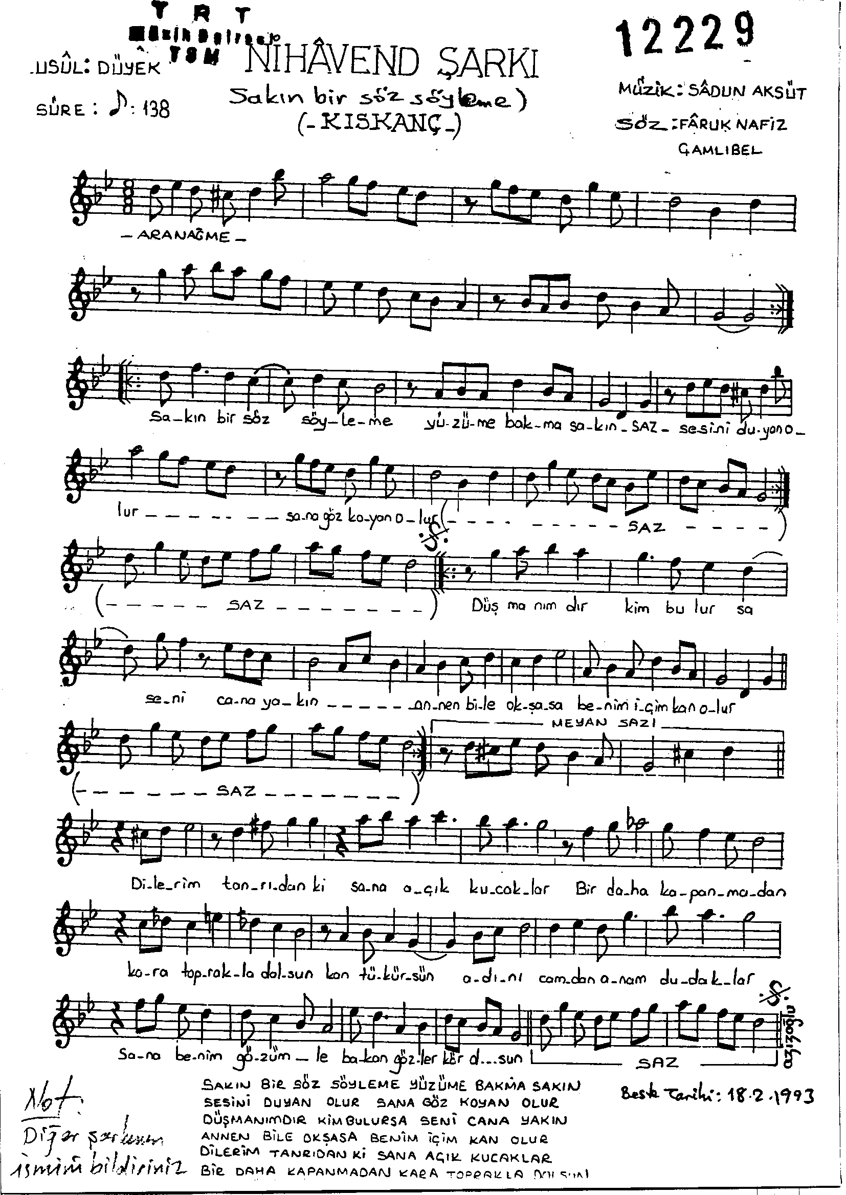 Nihâvend - Şarkı - Sadun Aksüt - Sayfa 1