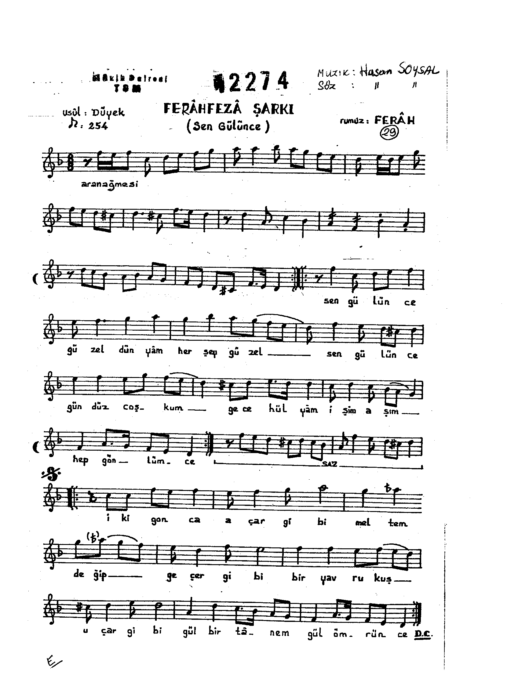 Ferah-Fezâ - Şarkı - Hasan Soysal - Sayfa 1