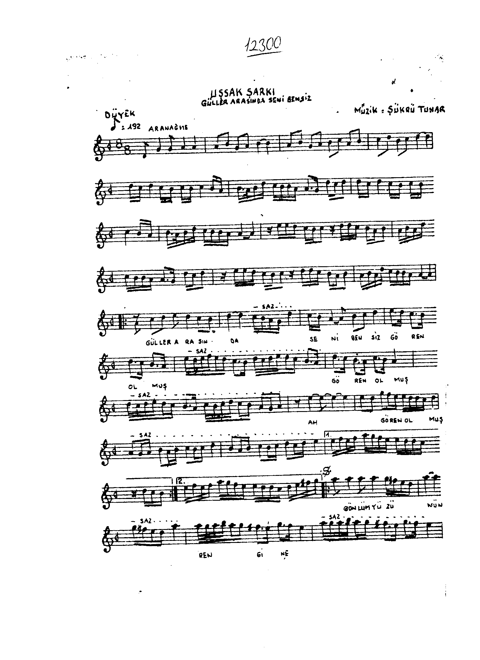 ProjeTSM, Güller arasında seni bensiz gören olmuş - Turk Sanat Musikisi  Notalari