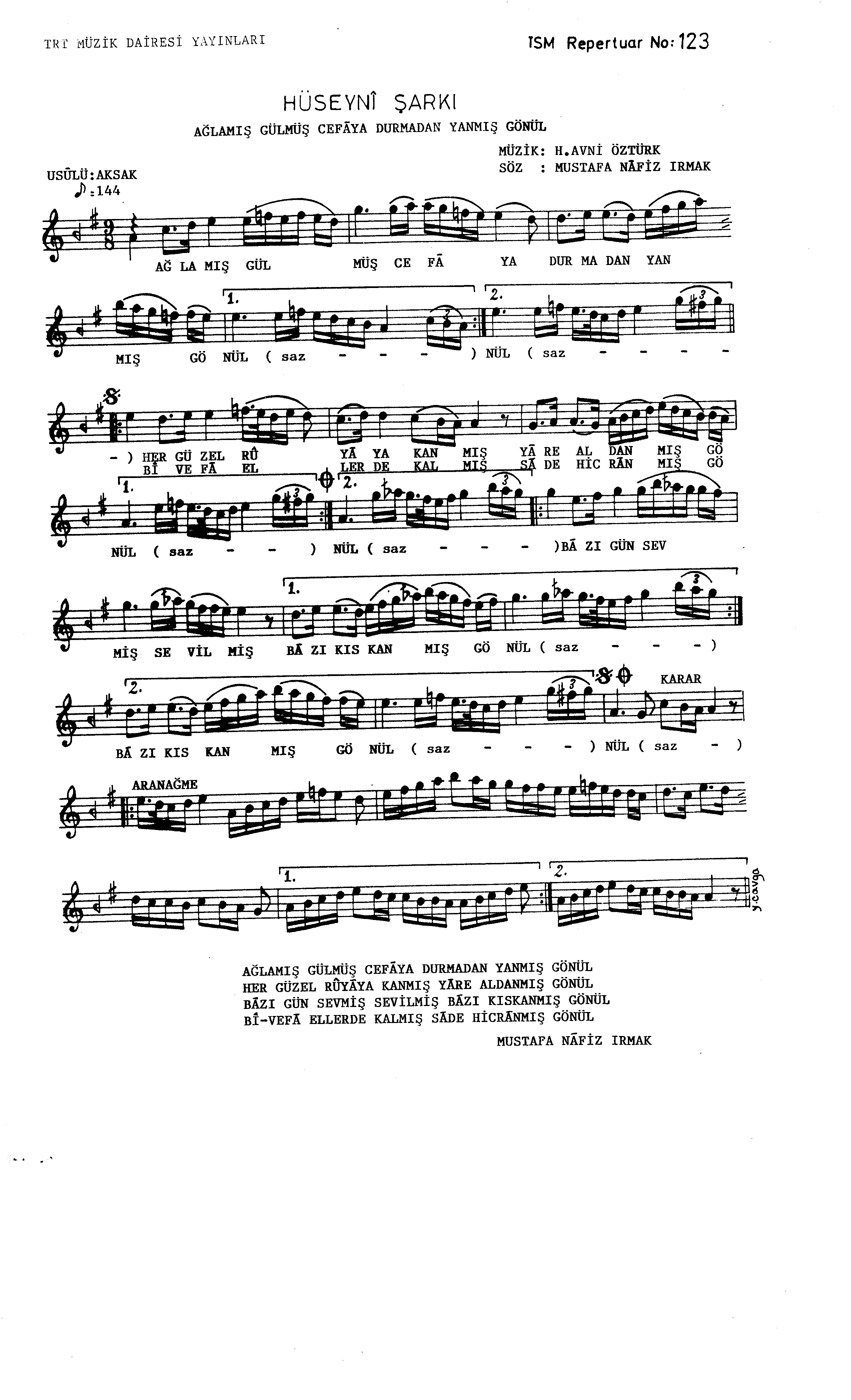 Hüseynî - Şarkı - Avni Öztürk - Sayfa 1