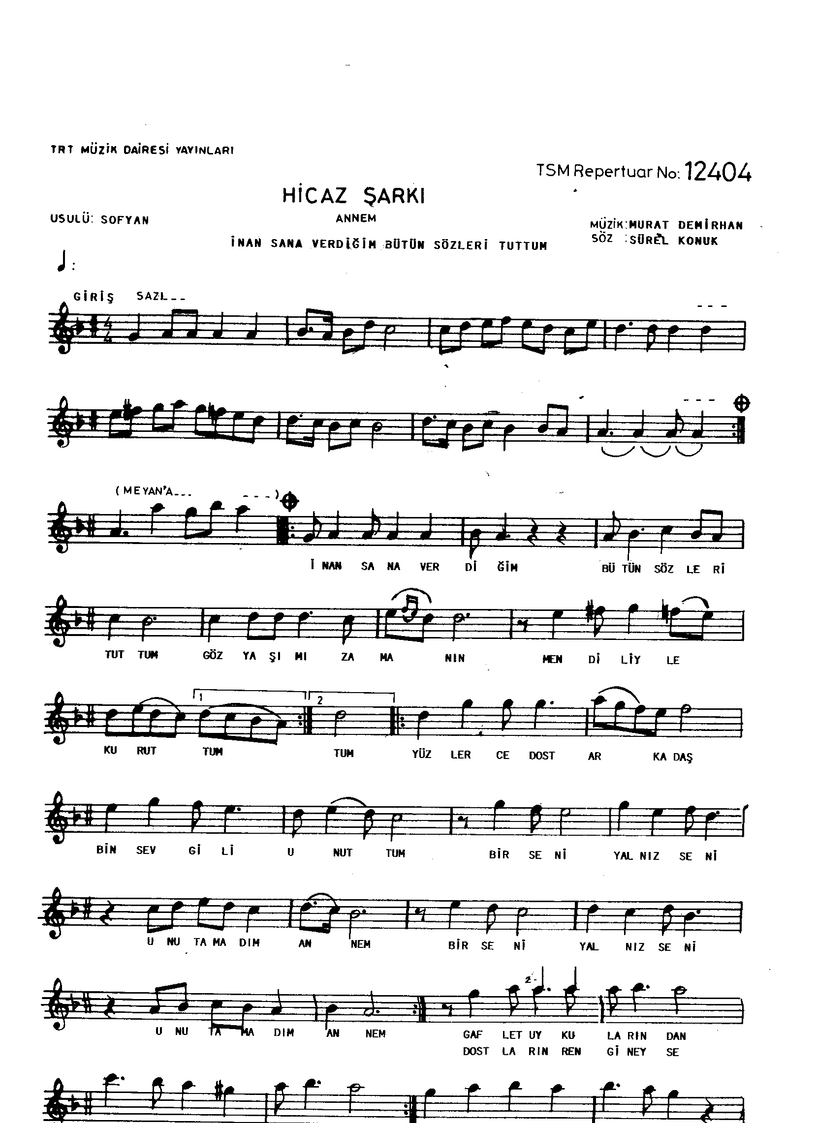 Hicâz - Şarkı - Murat Demirhan - Sayfa 1