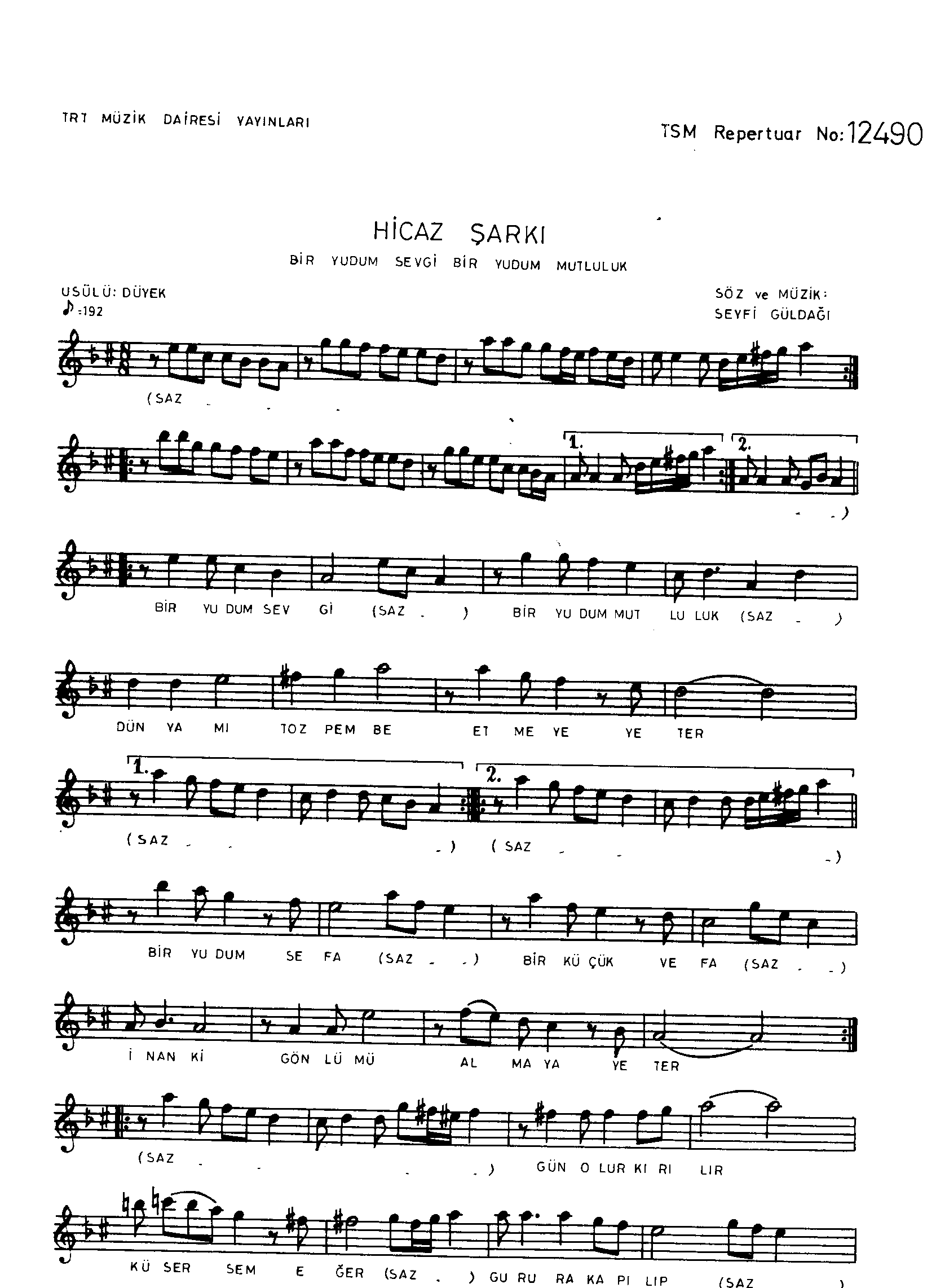 Hicâz - Şarkı - Seyfi Güldağı - Sayfa 1