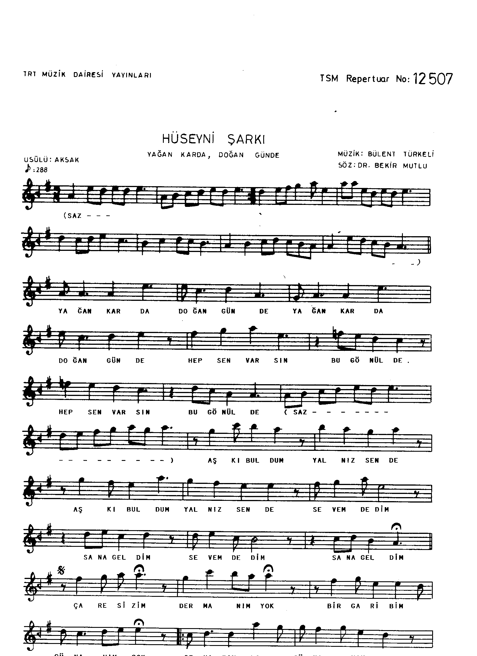 Hüseynî - Şarkı - Bülent Türkeli - Sayfa 1