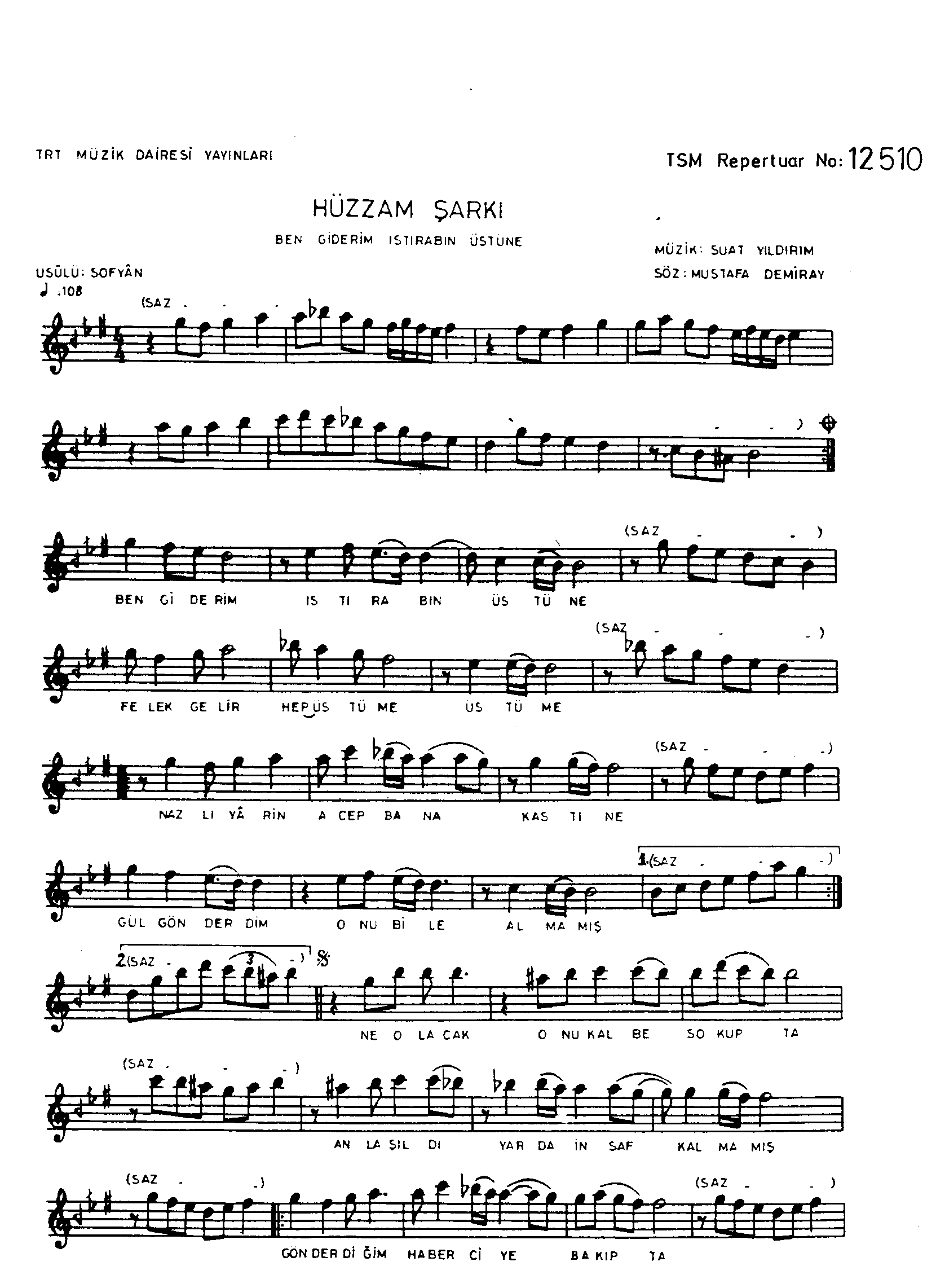 Hüzzâm - Şarkı - Suat Yıldırım - Sayfa 1