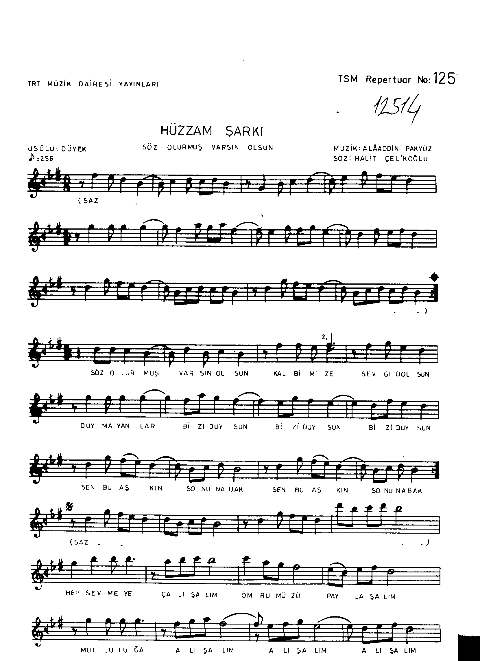 Hüzzâm - Şarkı - Alâeddin Pakyüz - Sayfa 1