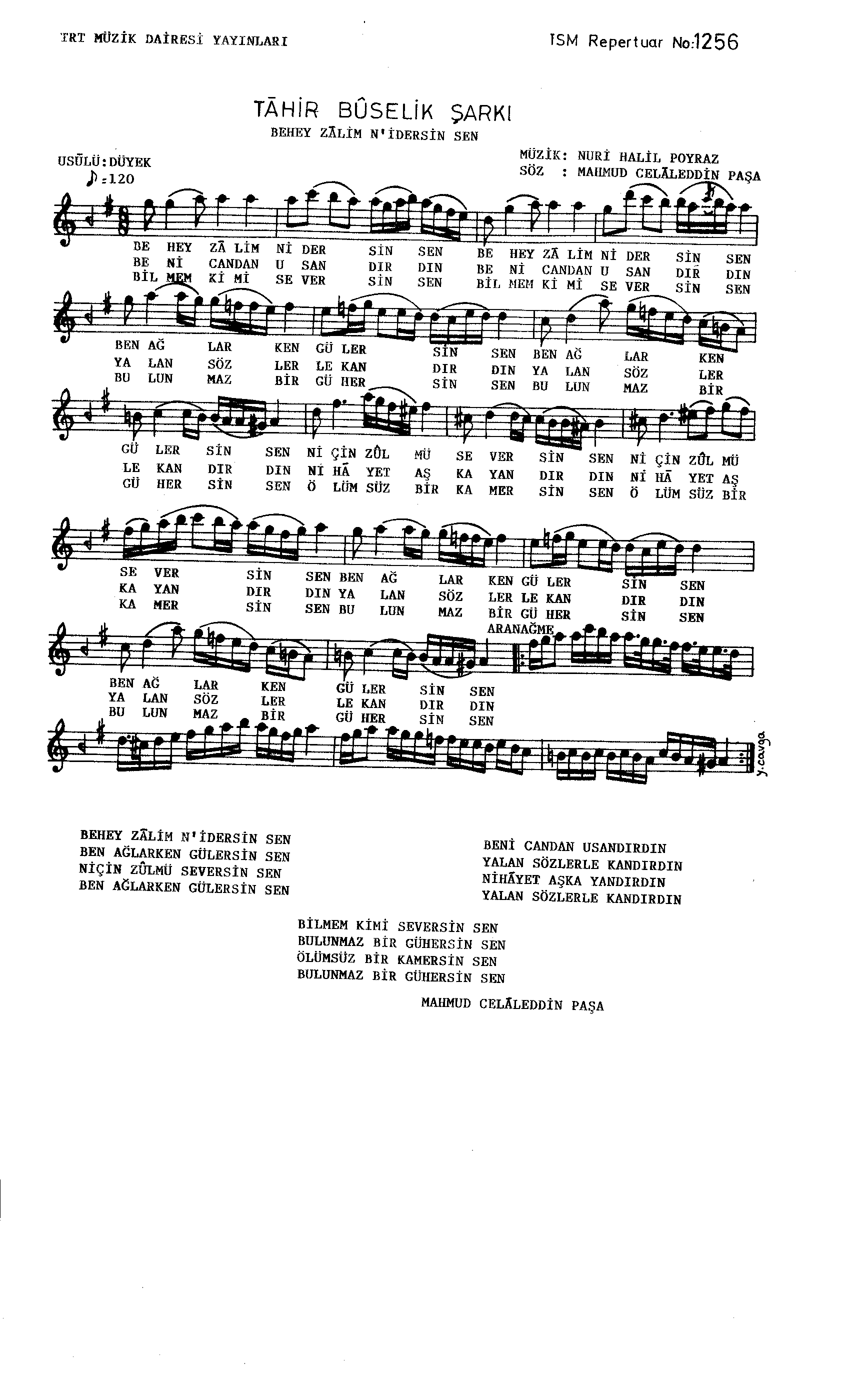 Tâhir-Bûselik - Şarkı - Nuri Halil Poyraz - Sayfa 1