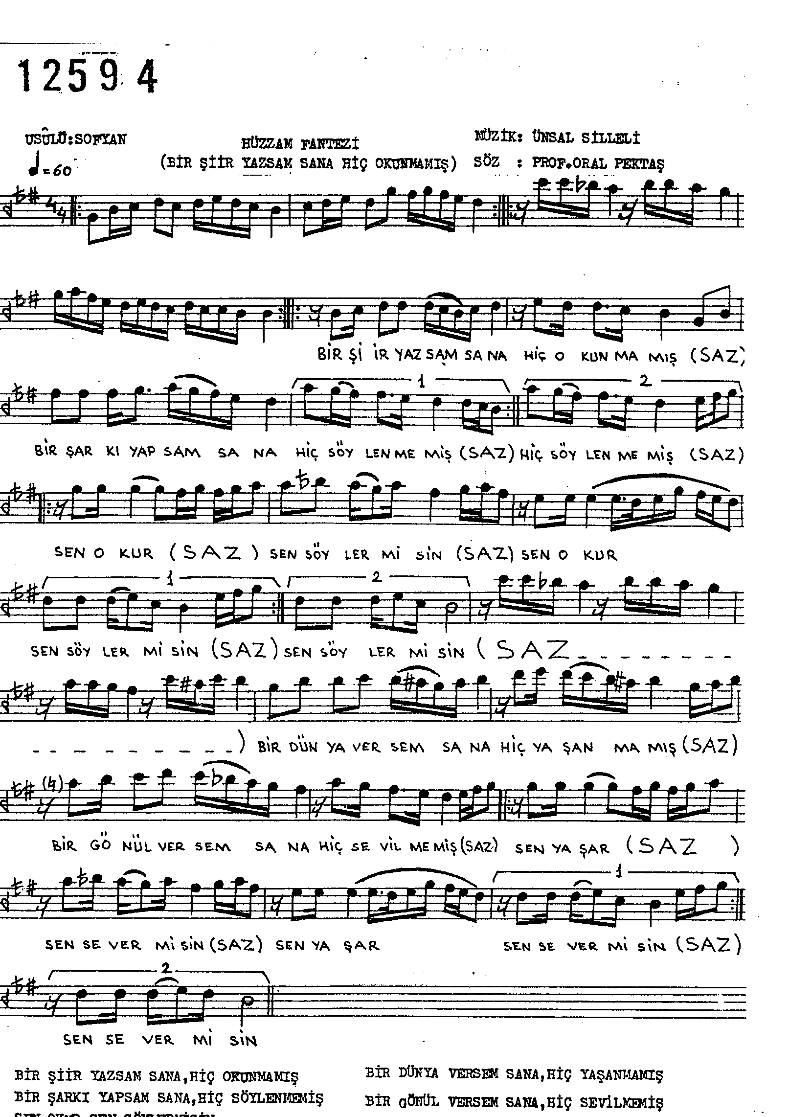 Hüzzâm - Şarkı - Ünsal Silleli - Sayfa 1
