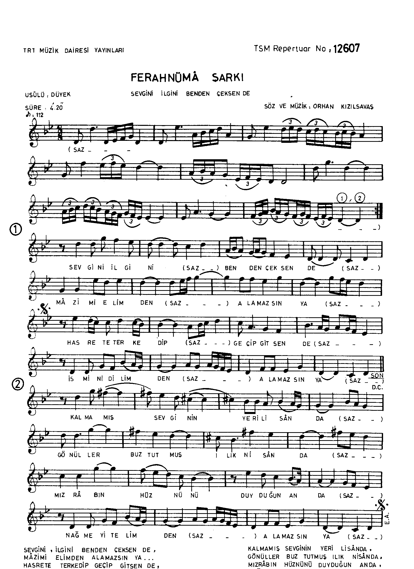 Ferahnüma - Şarkı - Orhan Kızılsavaş - Sayfa 1