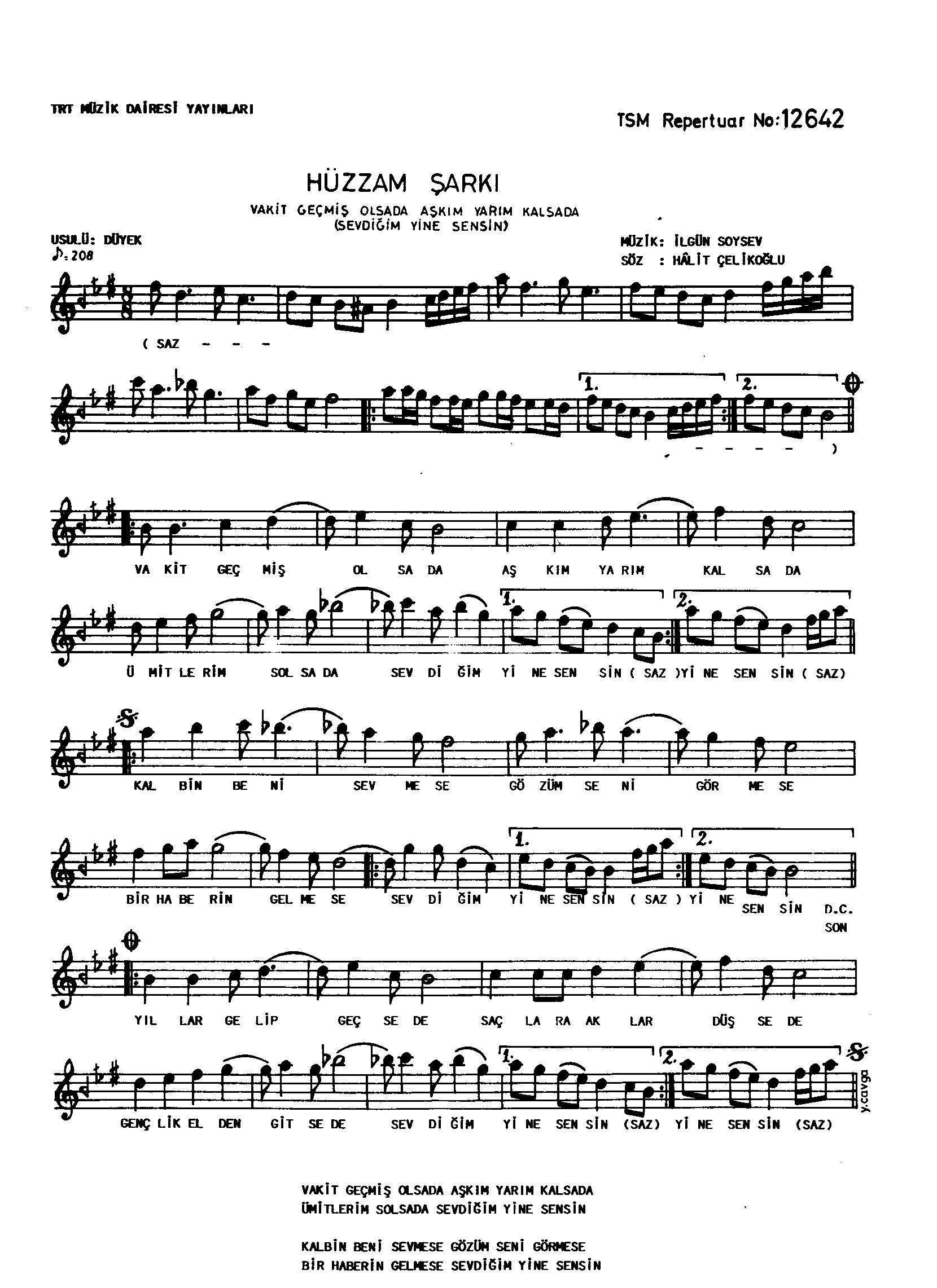 Hüzzâm - Şarkı - İlgün Soysev - Sayfa 1