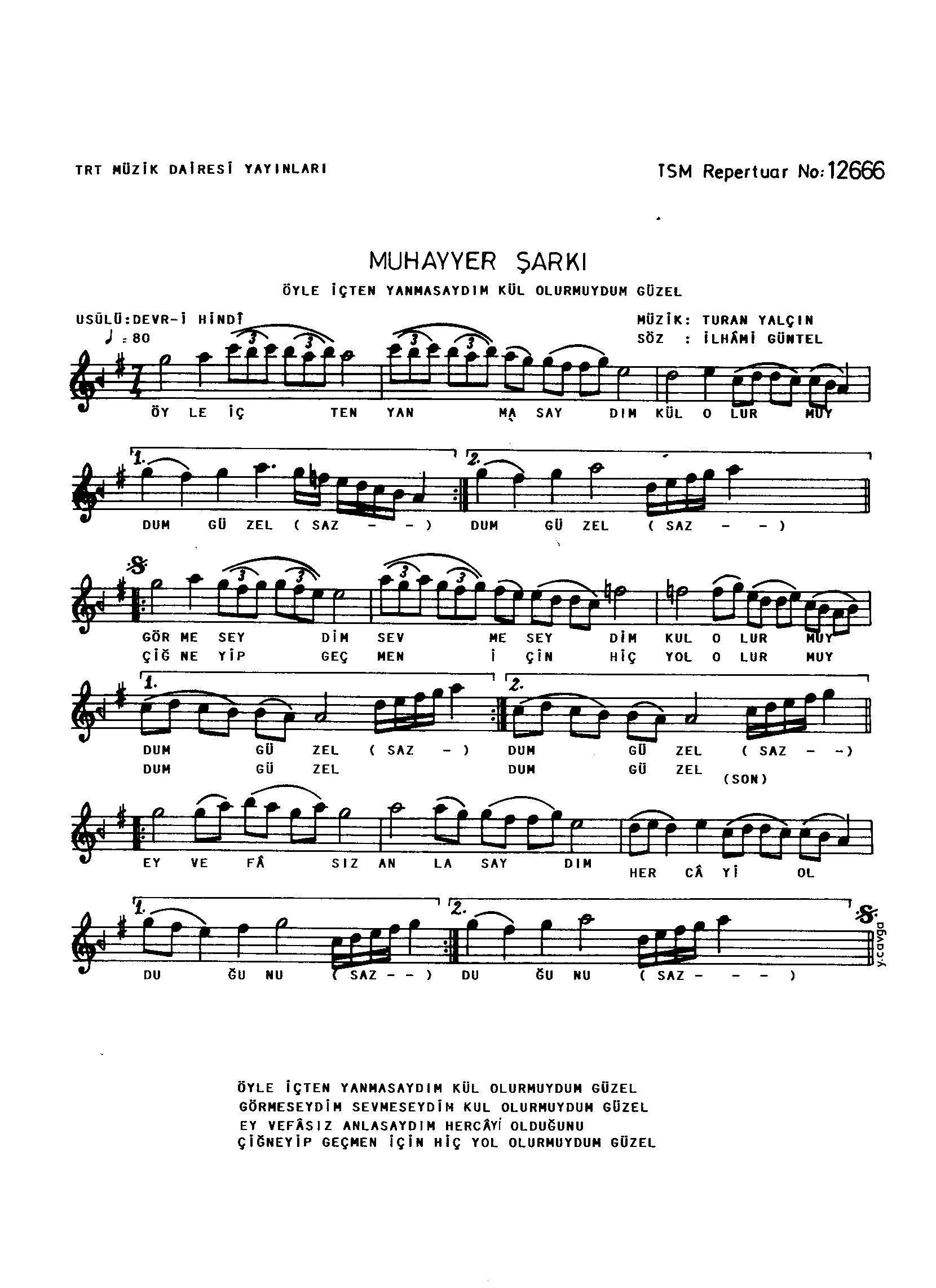 Muhayyer - Şarkı - Turan Yalçın - Sayfa 1