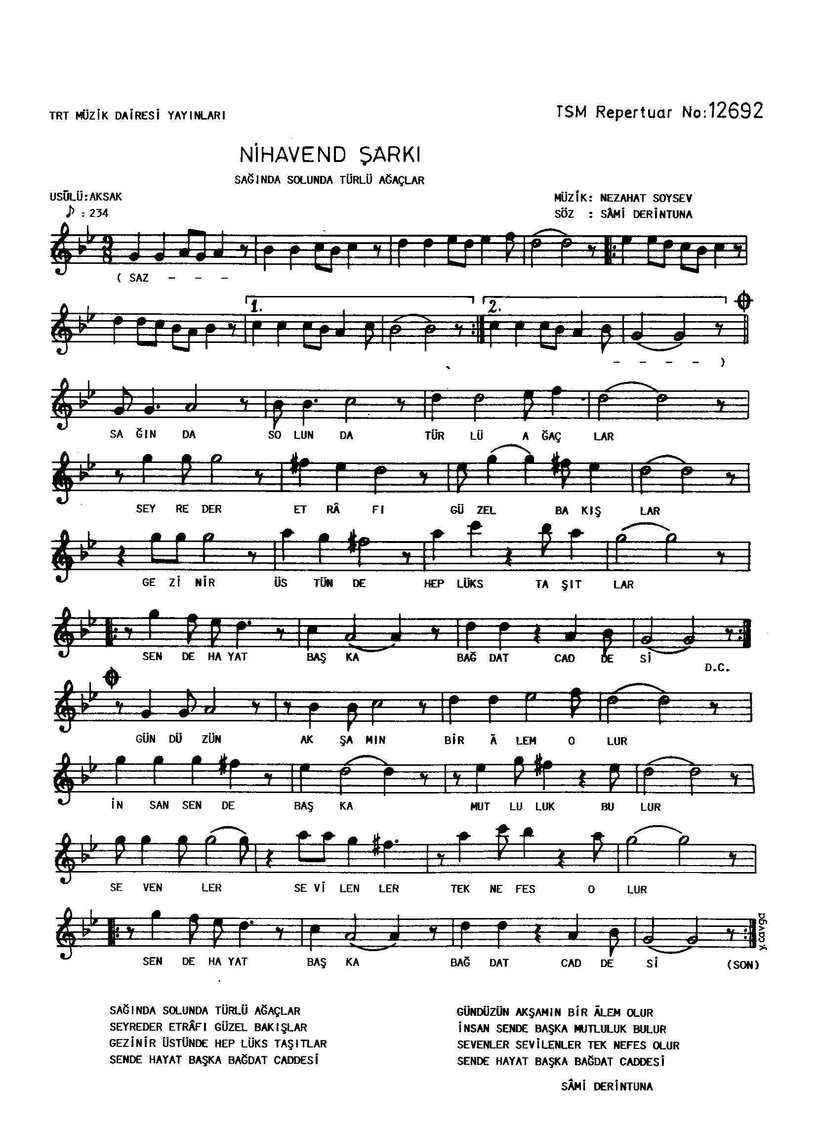 Nihâvend - Şarkı - Nezahât Soysev - Sayfa 1