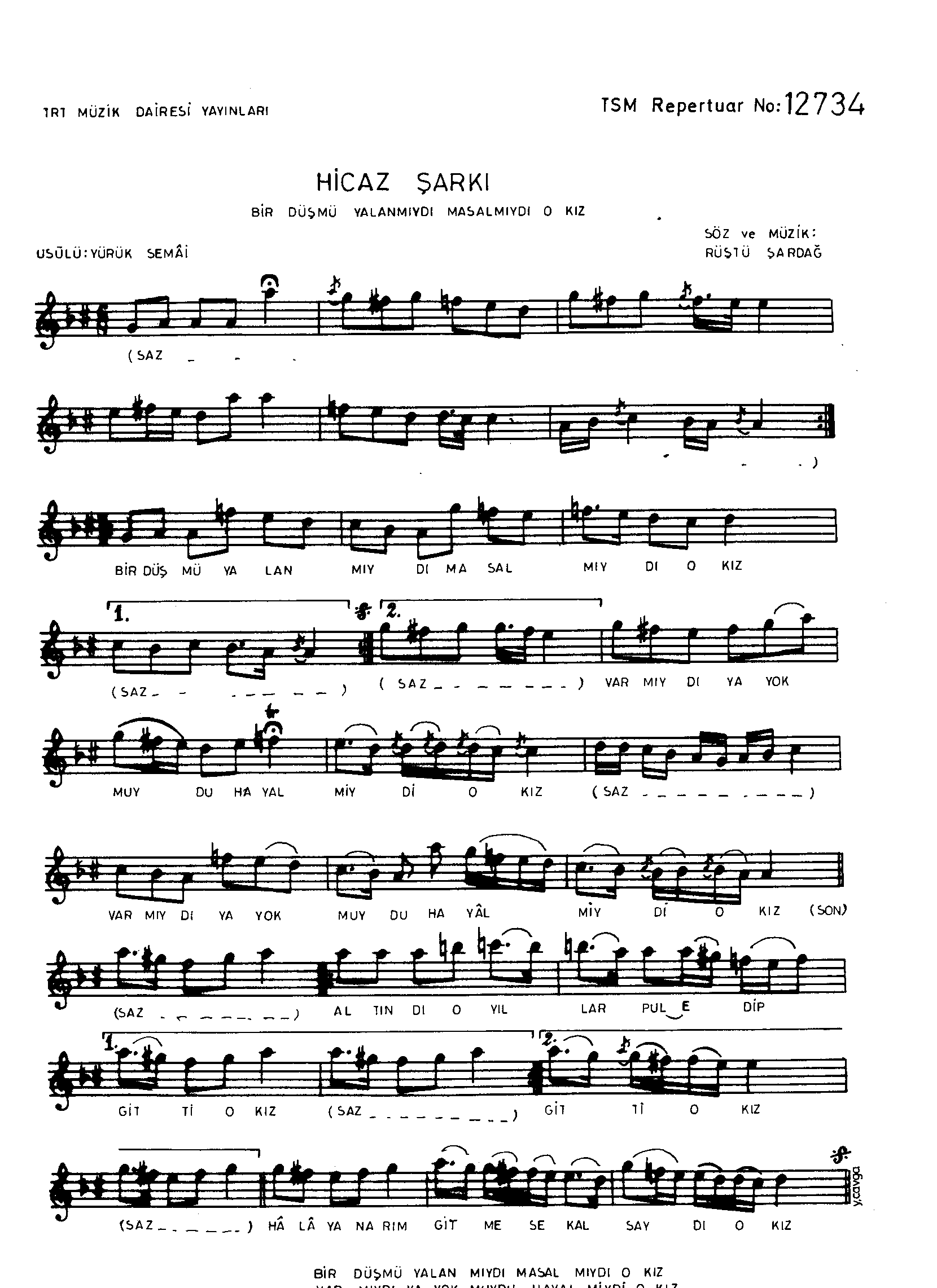 Hicâz - Şarkı - Rüştü Şardağ - Sayfa 1