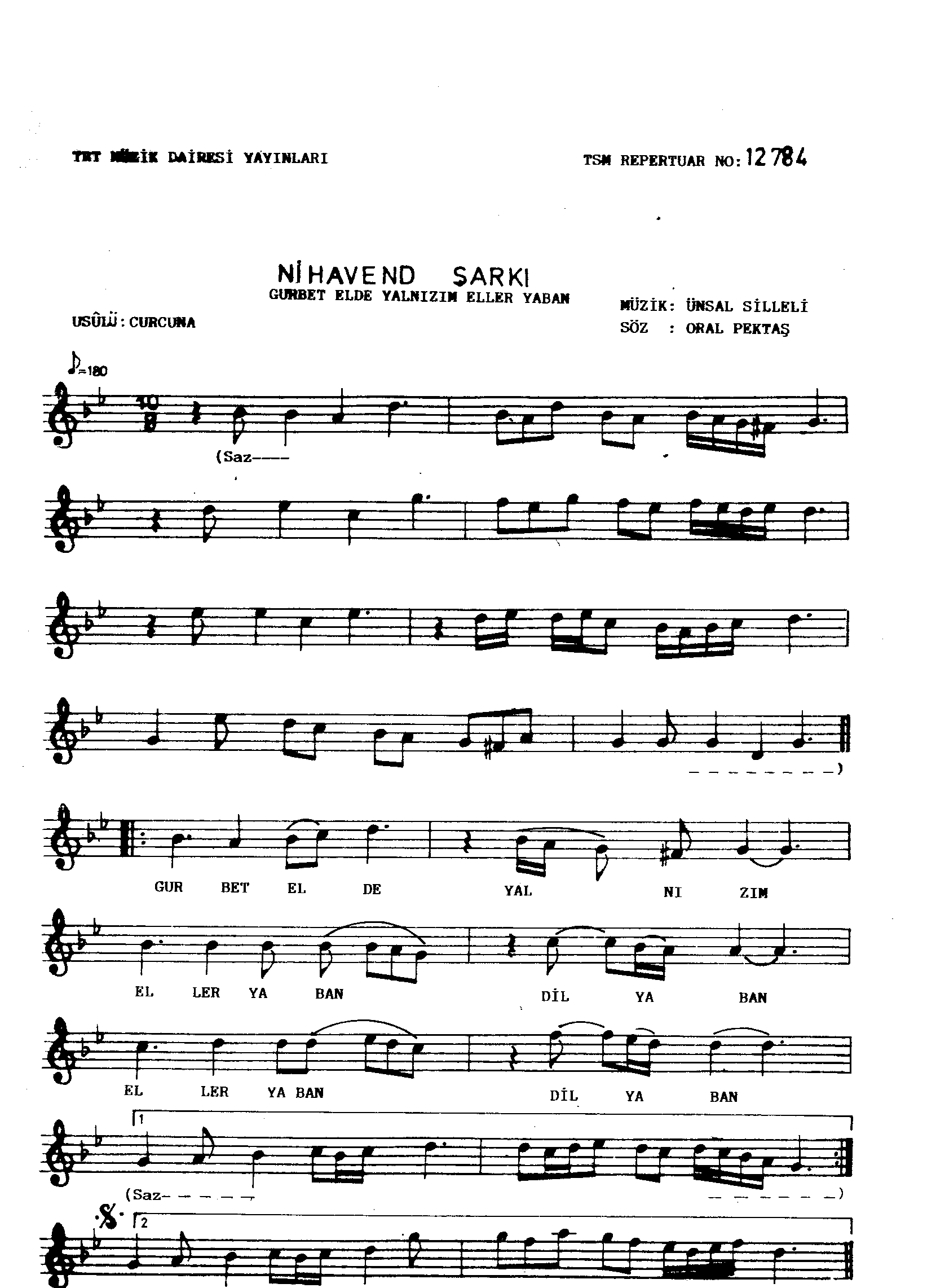 Nihâvend - Şarkı - Ünsal Silleli - Sayfa 1